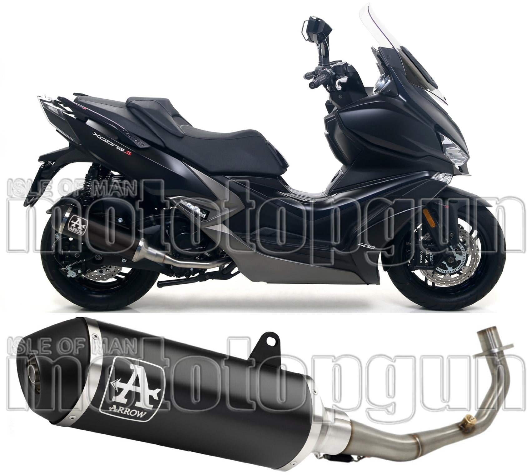 Complete Non-Catalytic Exhaust System With Sound Certification Urban Black Aluminium Stainless Steel Black - Arrow Special Parts Compatible With Kymco Xciting 400 I S (2019-2020)