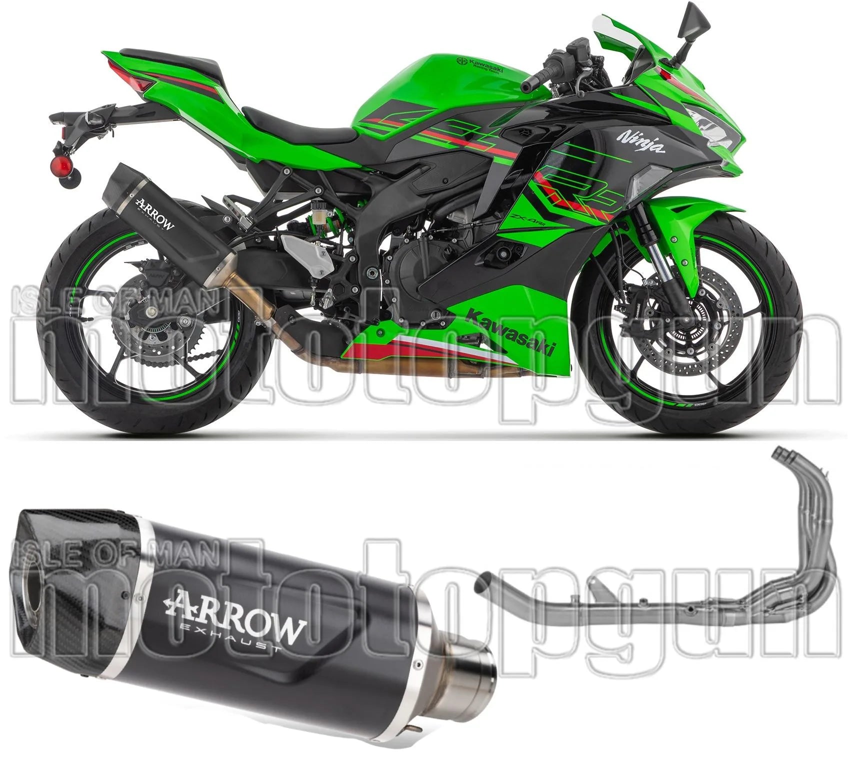 Sistema De Escape Completo Sin Catalizador Y Con Homologación Acústica Indy-Race Evo Aluminio Negro Carbono - Arrow Special Parts Compatible Con Kawasaki Zx 4R (2024-2026)