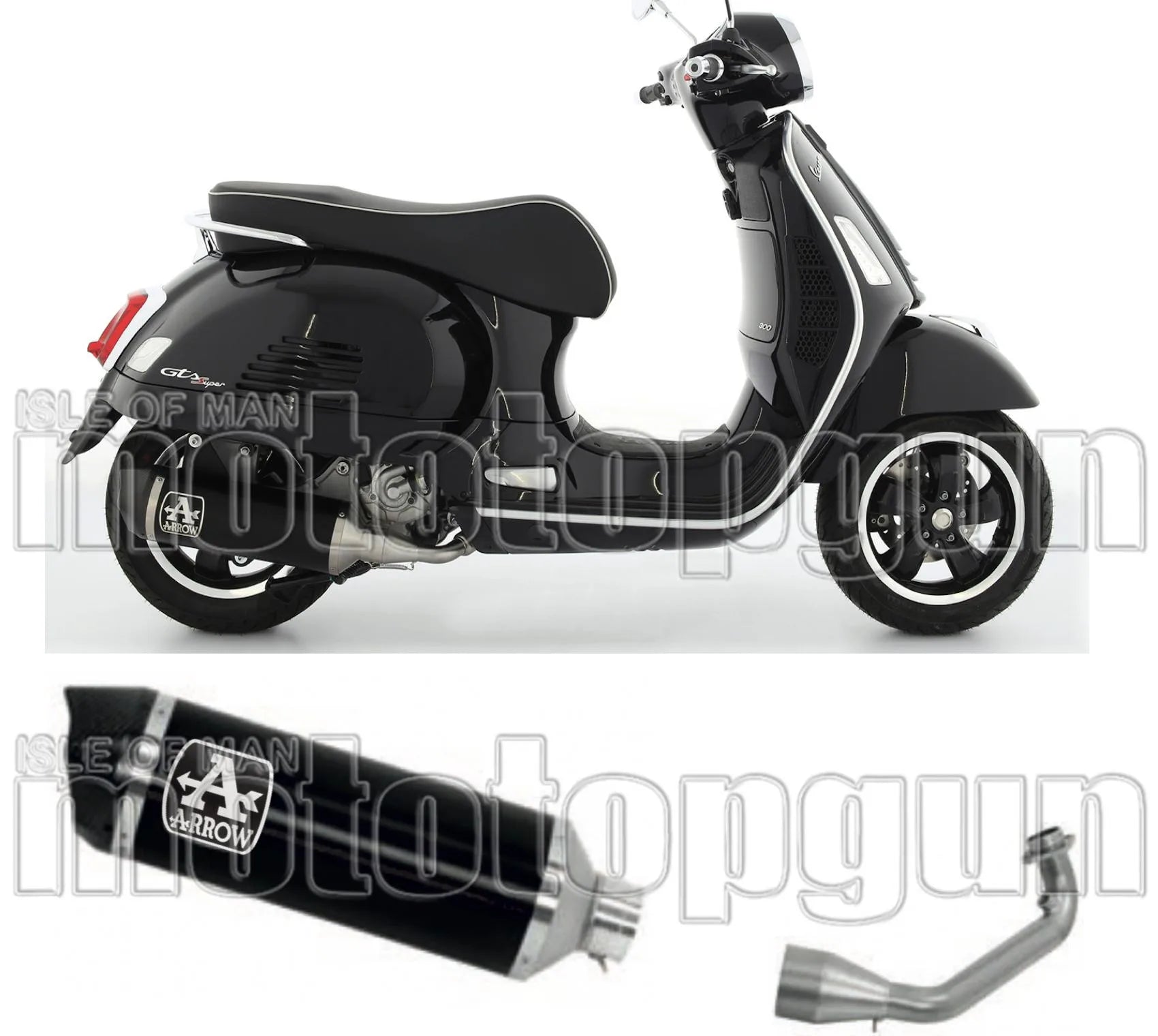 Sistema De Escape Completo Sin Catalizador Y Con Homologación Acústica Race-Tech Aluminio Negro Carbono - Arrow Special Parts Compatible Con Piaggio Vespa Gts 300 (2021-2024)