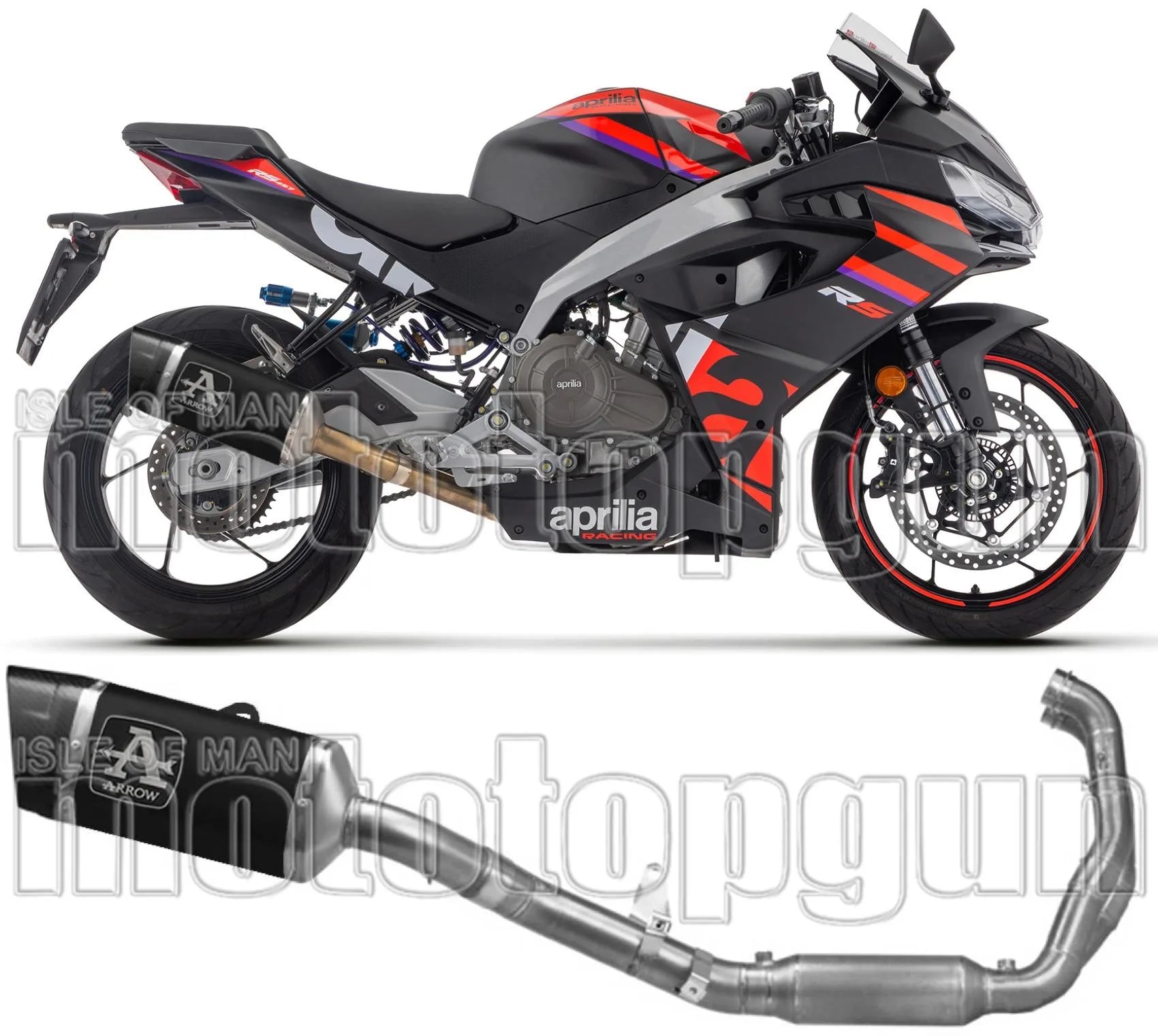 Sistema De Escape Completo Con Catalizador Y Homologación Acústica Pista Titanio Negro Carbono - Arrow Special Parts Compatible Con Aprilia Rs 457 (2024-2025)