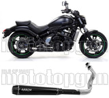 Sistema De Escape Completo Con Catalizador Y Homologación Acústica Rebel Aluminio Negro Carbono - Arrow Special Parts Compatible Con Kawasaki Vulcan 650 S (2021-2024)
