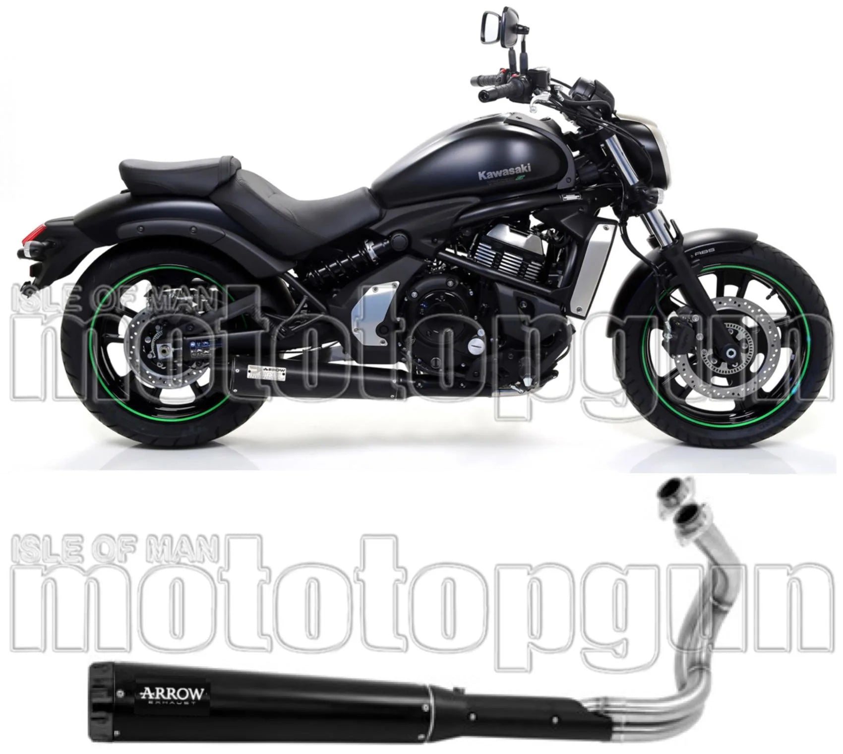 Sistema De Escape Completo Sin Catalizador Y Con Homologación Acústica Rebel Aluminio Negro Aluminio Negro - Arrow Special Parts Compatible Con Kawasaki Vulcan 650 S (2021-2024)