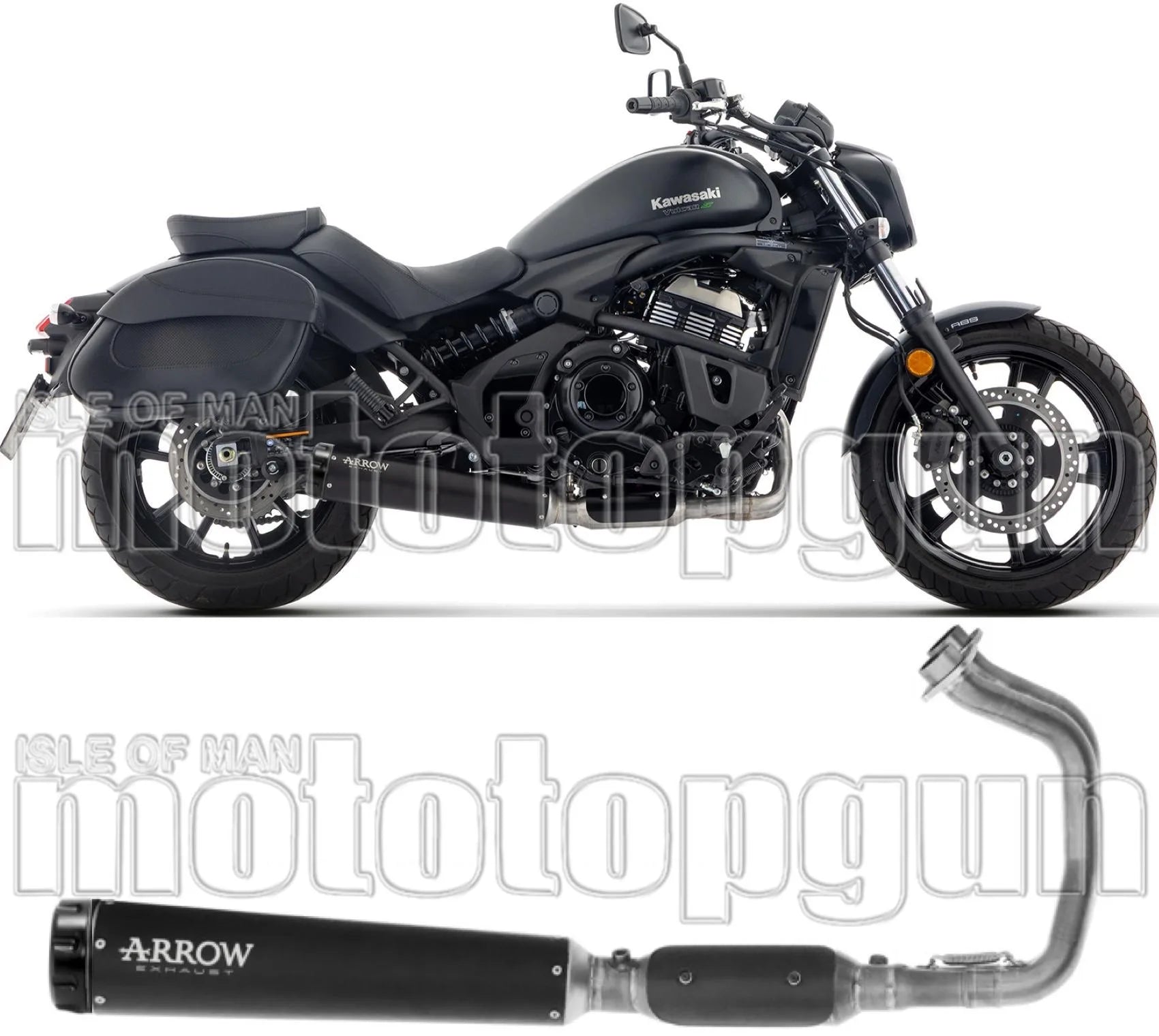 Sistema De Escape Completo Con Catalizador Y Homologación Acústica Rebel Acero Negro Fondo Aluminio Negro - Arrow Special Parts Compatible Con Kawasaki Vulcan 650 S (2025-2026)