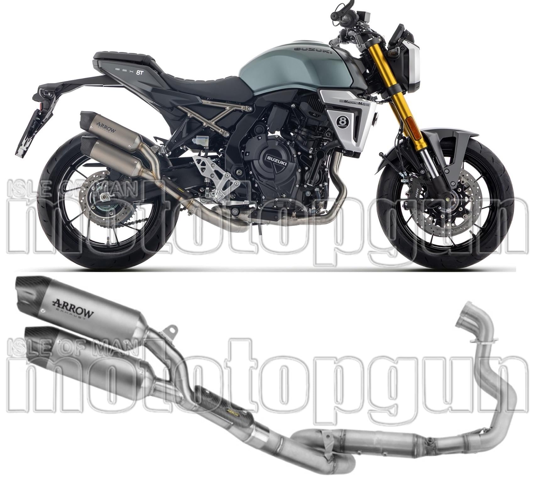 Complete Catalytic Exhaust System With Sound Certification Round Titanium Carby End Cap - Arrow Special Parts Compatible With Suzuki Gsx 8T (2025-2026)