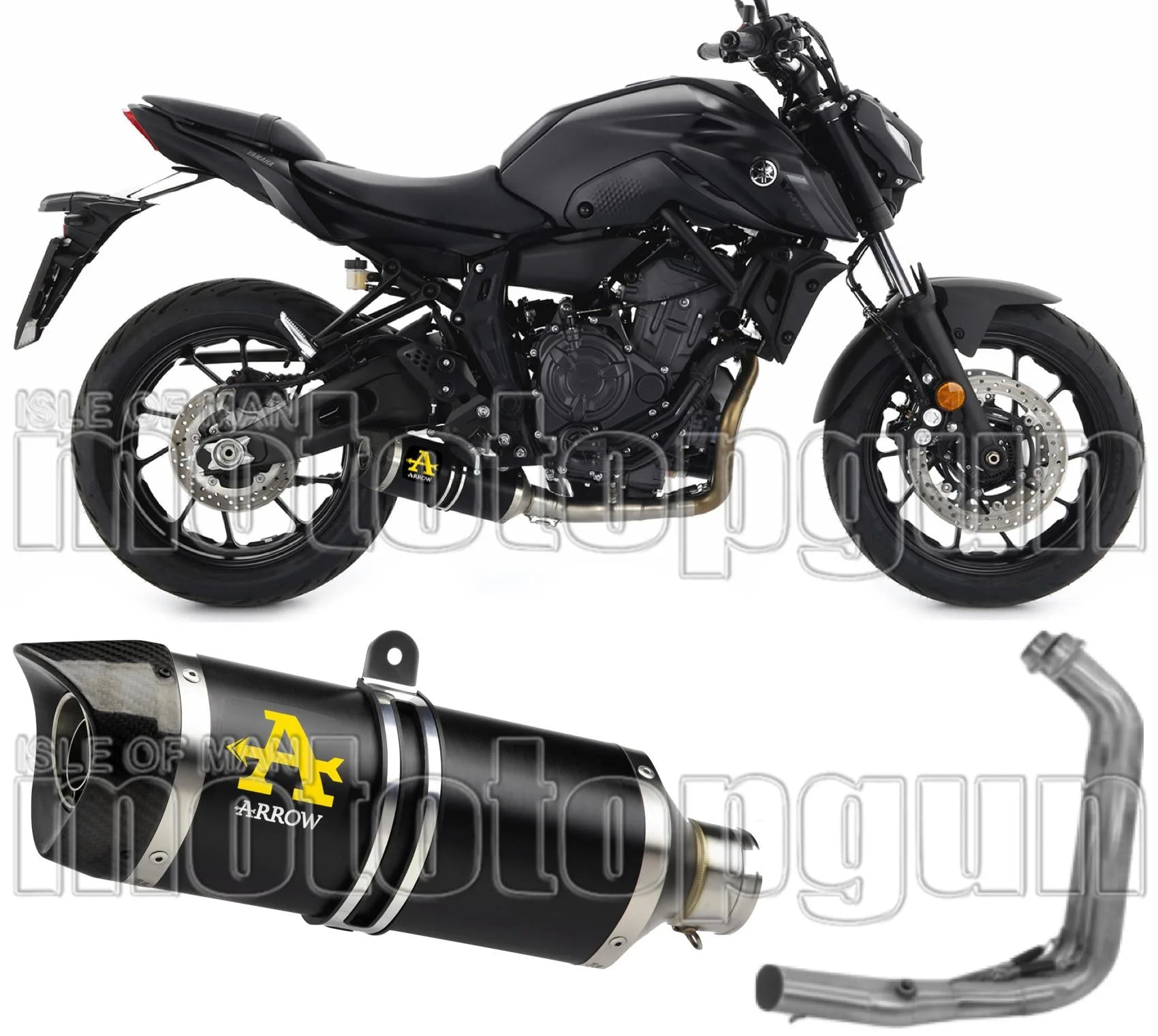 Sistema De Escape Completo Sin Catalizador Y Con Homologación Acústica Thunder Aluminio Negro Carbono - Arrow Special Parts Compatible Con Yamaha Mt-07 (2021-2024)