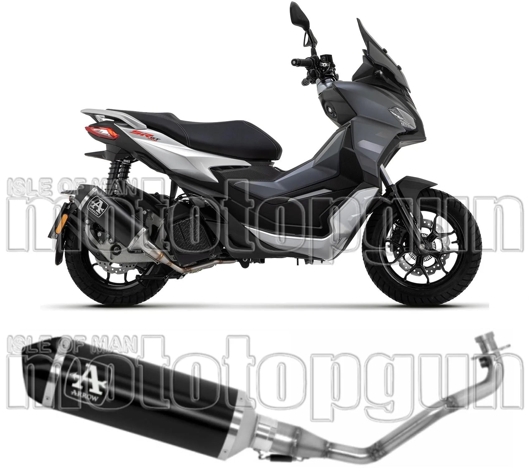 Sistema De Escape Completo Con Catalizador Y Homologación Acústica Urban Aluminio Negro Acero Negro - Arrow Special Parts Compatible Con Aprilia Sr 200 Gt (2022-2024)