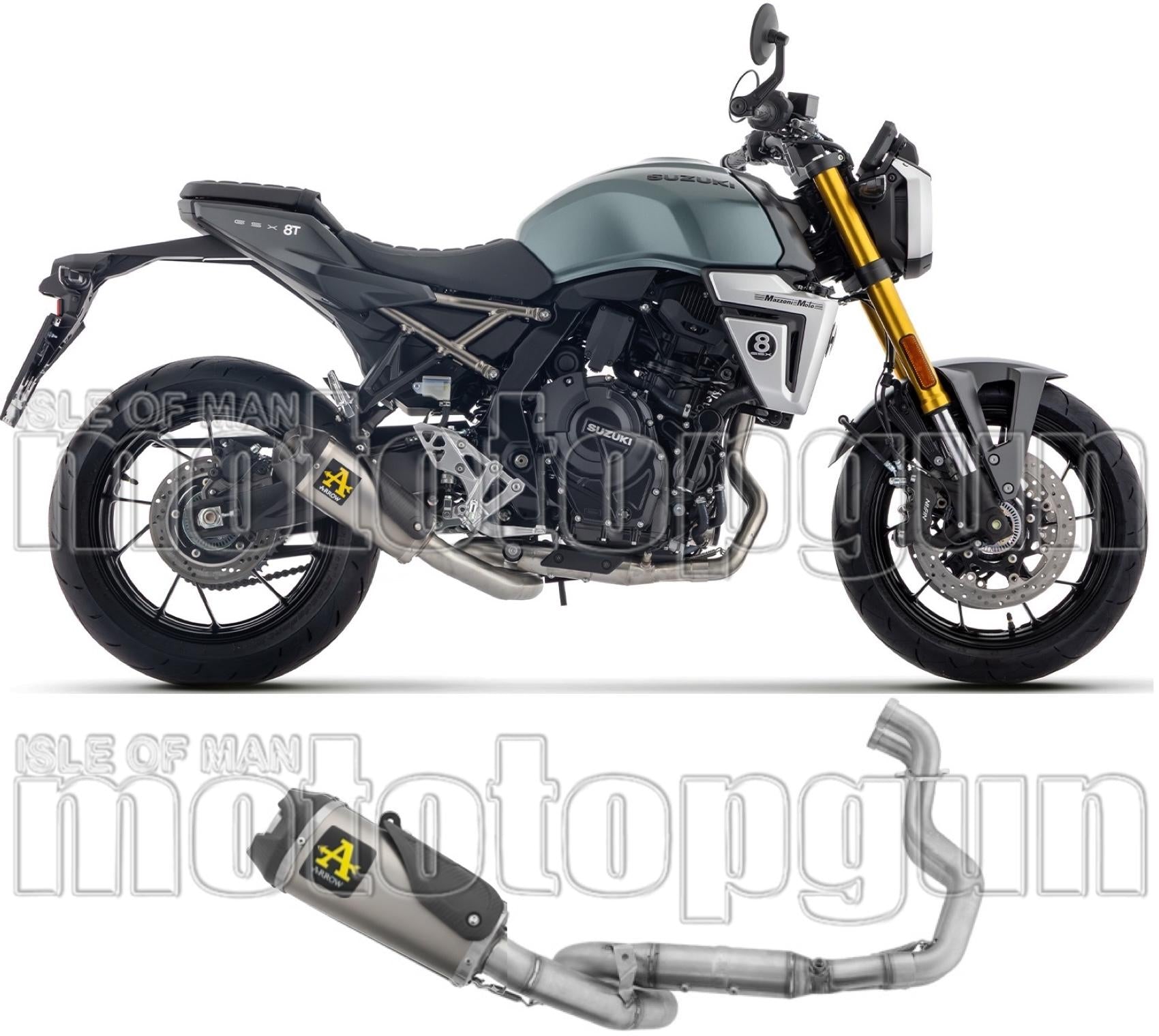 Complete Catalytic Exhaust System With Sound Certification Works Titanium Carby End Cap - Arrow Special Parts Compatible With Suzuki Gsx 8T (2025-2026)