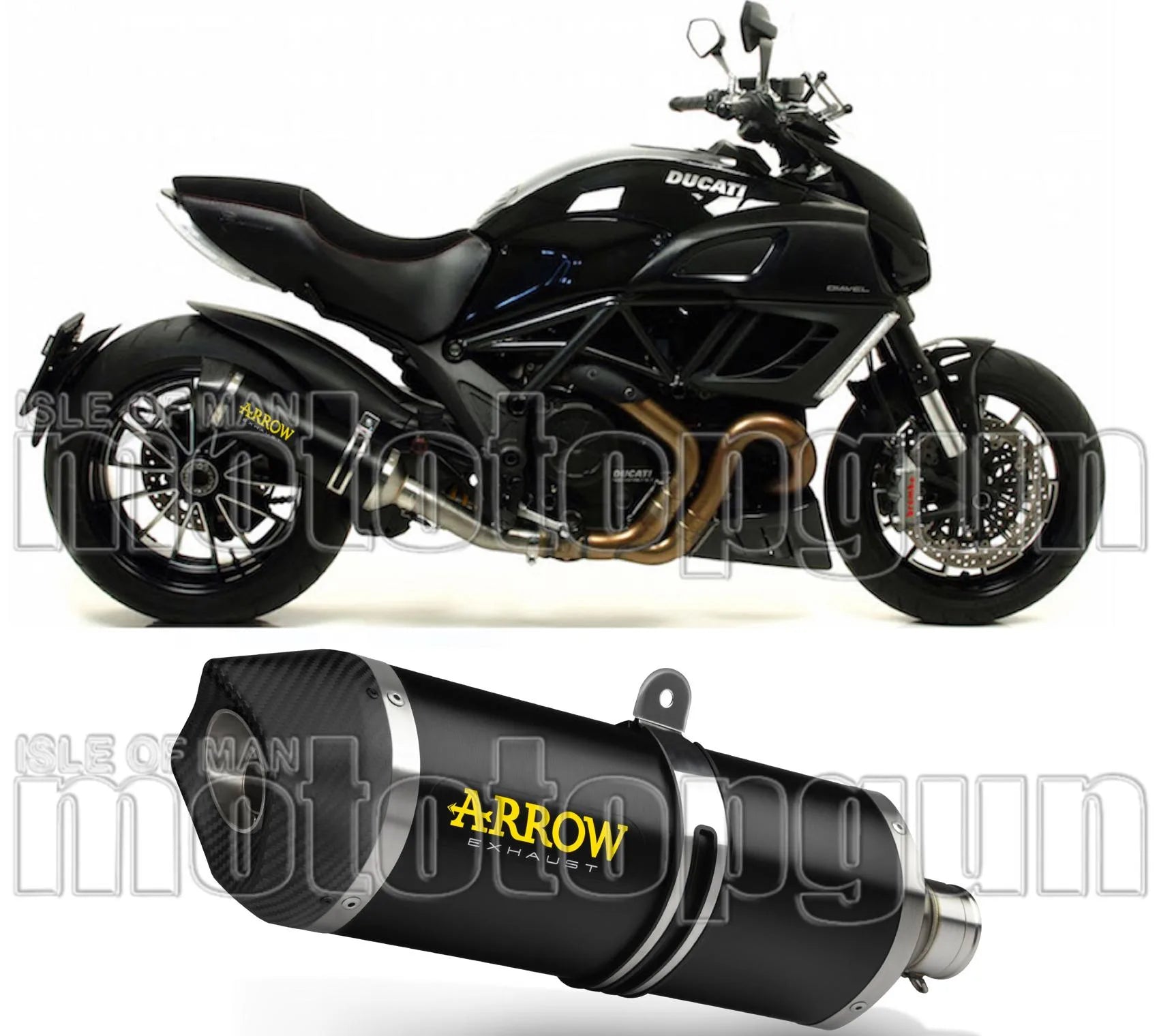 Tubo De Escape Con Catalizador Y Homologación Acústica Race-Tech Aluminio Negro Carbono - Arrow Special Parts Compatible Con Ducati Diavel (2011-2016)
