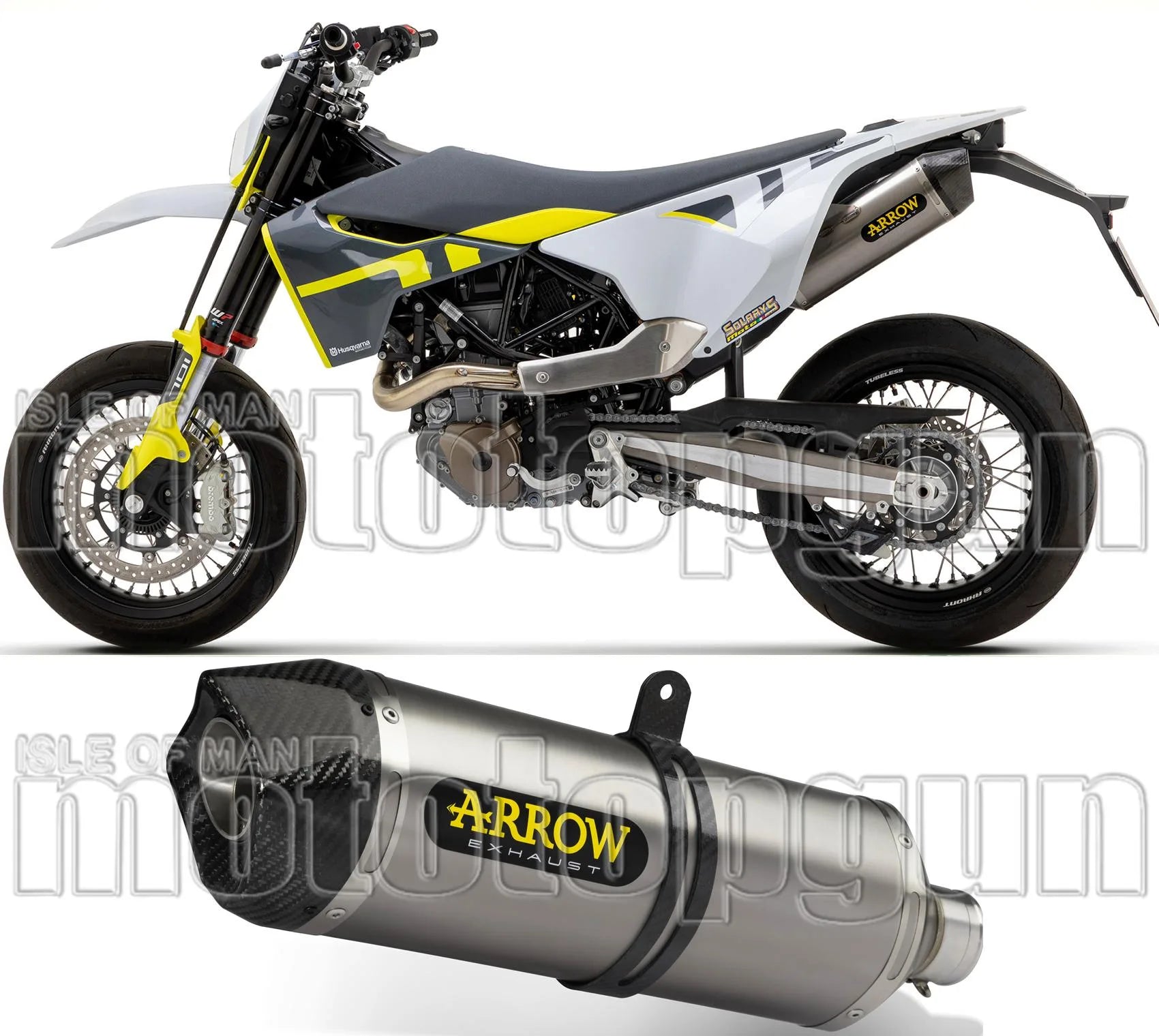 Tubo De Escape Sin Catalizador Y Con Homologación Acústica Race-Tech Aluminio Carbono - Arrow Special Parts Compatible Con Husqvarna 701 Supermoto (2021-2024)