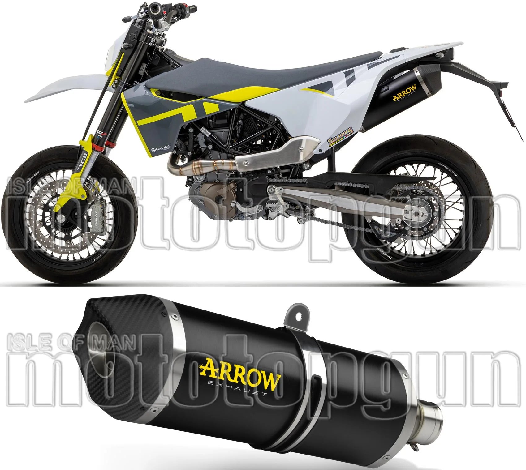 Tubo De Escape Sin Catalizador Y Con Homologación Acústica Race-Tech Aluminio Negro Carbono - Arrow Special Parts Compatible Con Husqvarna 701 Enduro (2021-2024)