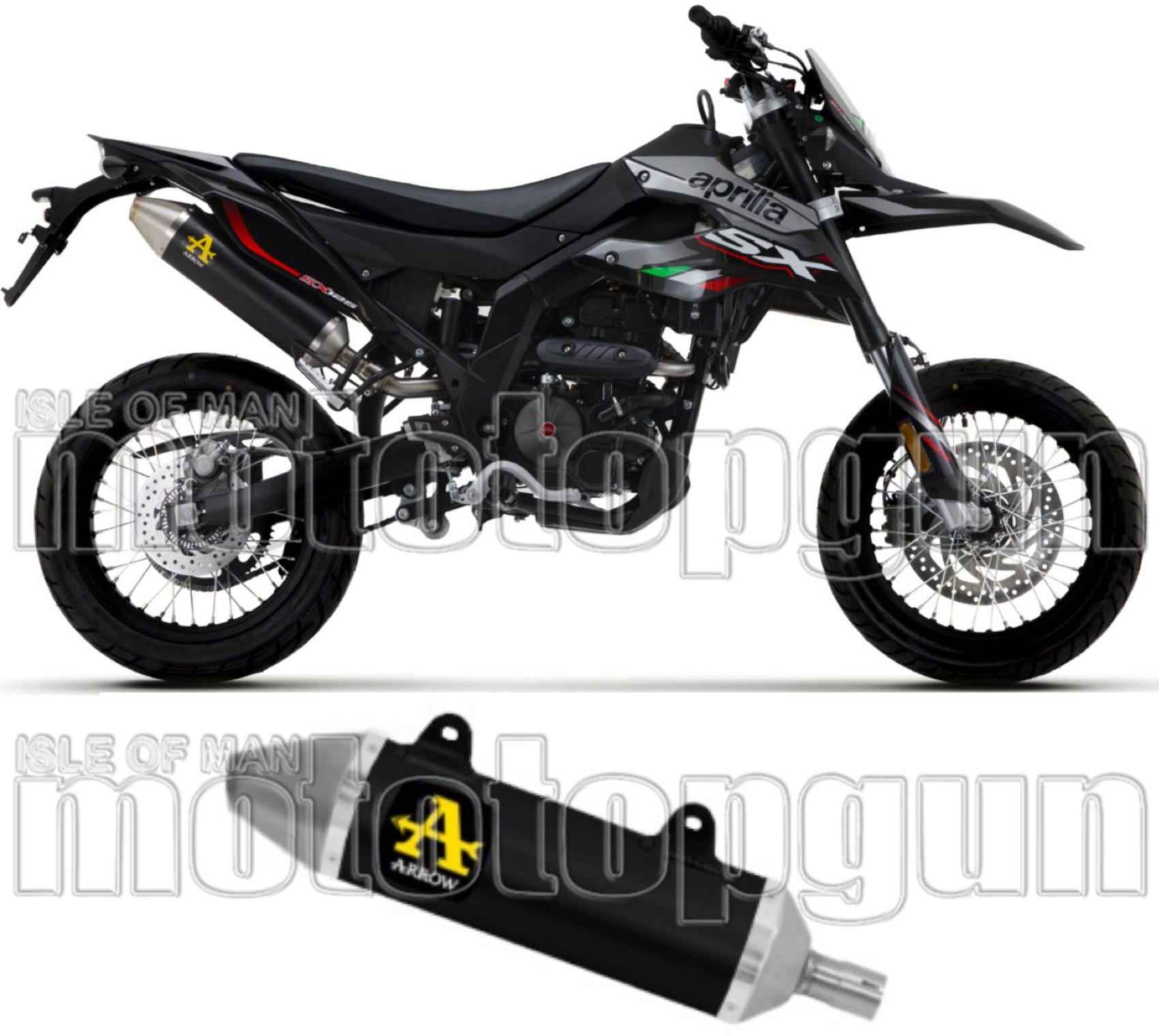 Exhaust Tip With Noise Certification Thunder Black Aluminium Stainless Steel - Arrow Special Parts Compatible With Aprilia Rx - Sx 125 4T (2018-2020)