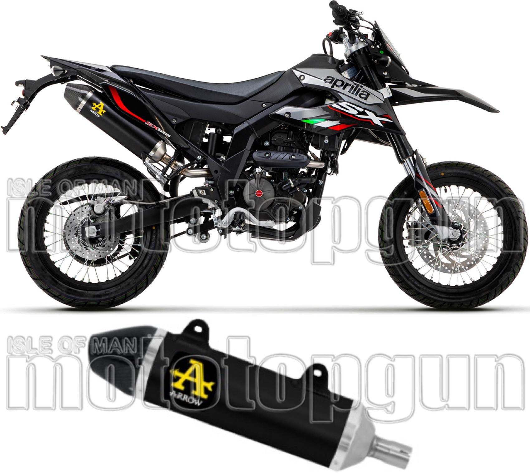 Exhaust Tip With Noise Certification Thunder Black Aluminium Carbon - Arrow Special Parts Compatible With Aprilia Rx - Sx 125 4T (2018-2020)
