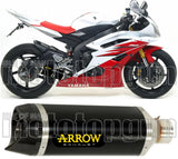 Tubo De Escape Con Homologación Acústica Thunder Aluminio Negro Carbono - Arrow Special Parts Compatible Con Yamaha Yzf 600 R6 (2012-2016)