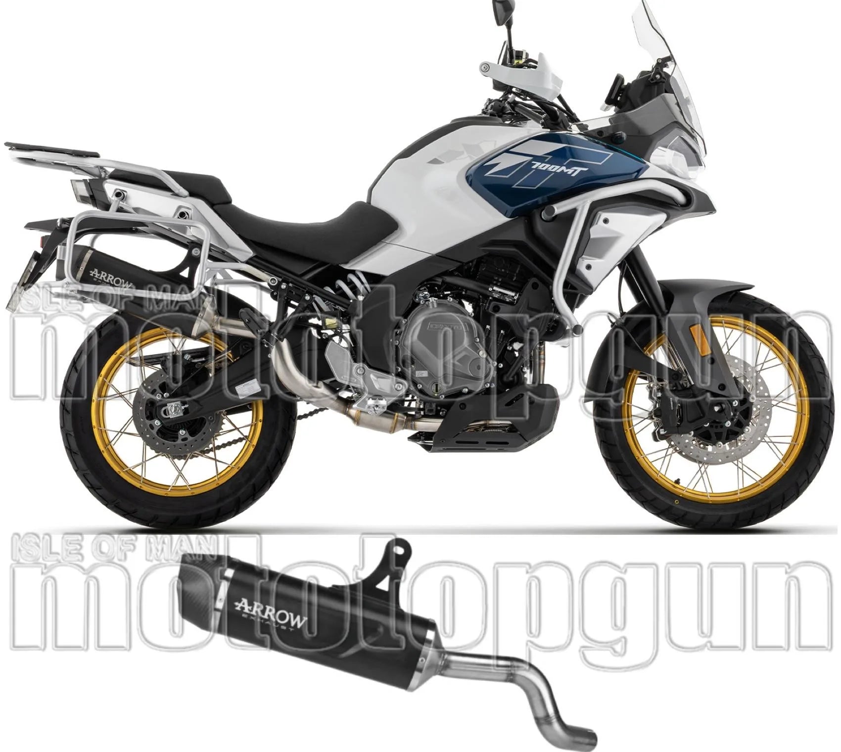 Tubo De Escape Con Homologación Acústica Indy-Race Evo Aluminio Negro Fondo Carby - Arrow Special Parts Compatible Con Cfmoto 700 Mt Adventure (2025-2026)