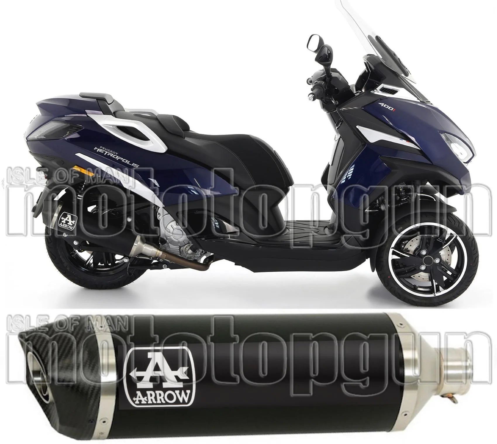 Tubo De Escape Sin Catalizador Y Con Homologación Acústica Urban Aluminio Negro Carbono - Arrow Special Parts Compatible Con Peugeot Metropolis 400 (2017-2021)