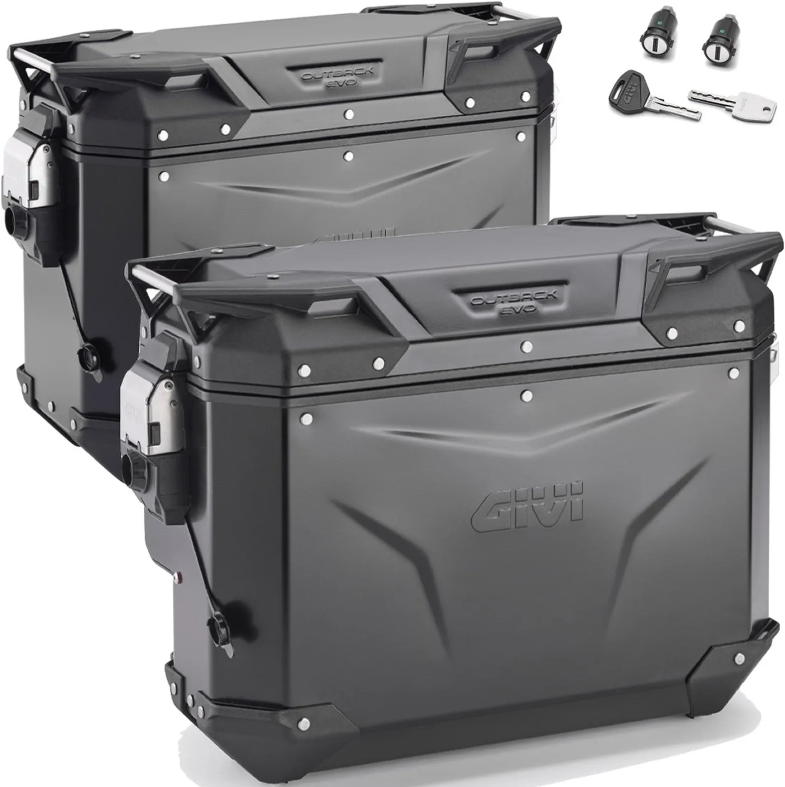 Maletas Laterales Monokey Cam-Side Trekker Outback Evo Smart Aluminio Negro + Cerradura 70 Lt Trekker Outback Evo Smart Aluminio - Givi Compatible Con Ktm 1290 Super Adventure T (2017)