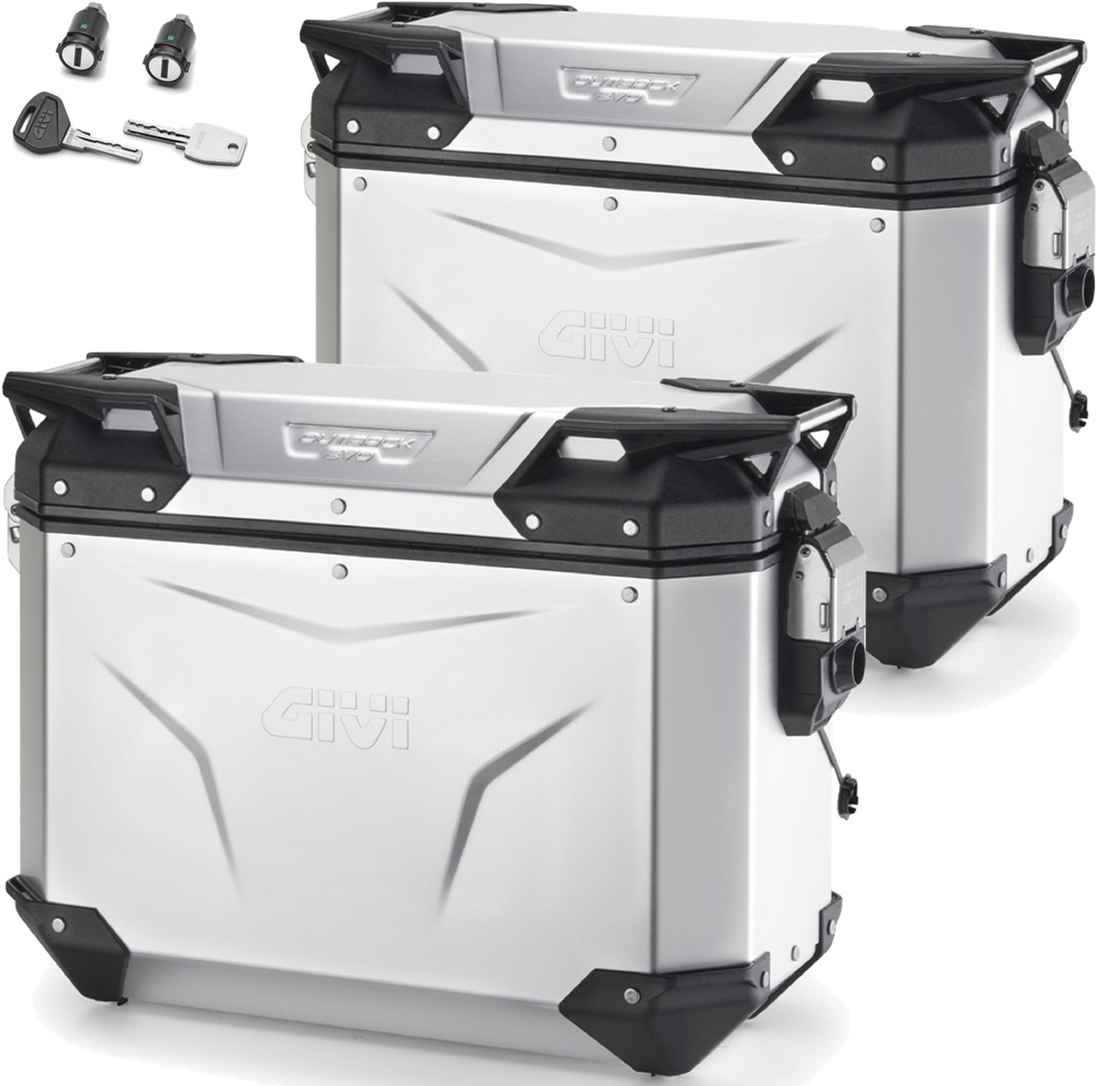 Monokey Cam-Side Trekker Outback Evo Smart Anodized Aluminium Side Cases + Locks - 74 Lt Trekker Outback Evo Smart Anodized Aluminium - Givi Compatible With Moto Guzzi V85 Tt (2019-2023)