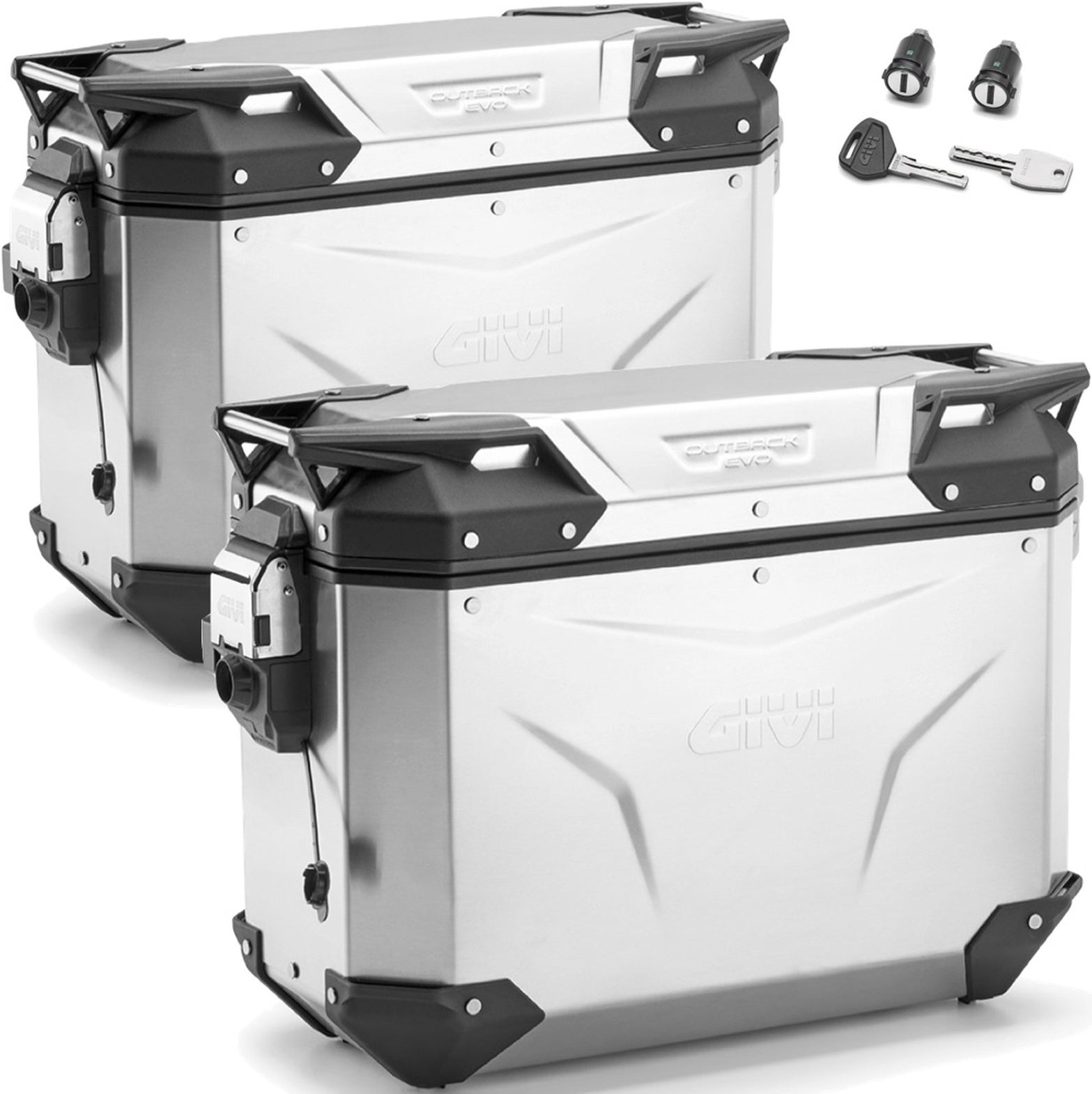 Monokey Cam-Side Trekker Outback Evo Smart Aluminium Side Cases + Locks - 74 Lt Trekker Outback Evo Smart Aluminium - Givi Compatible With Moto Guzzi V7 850 Stone (2021-2024)