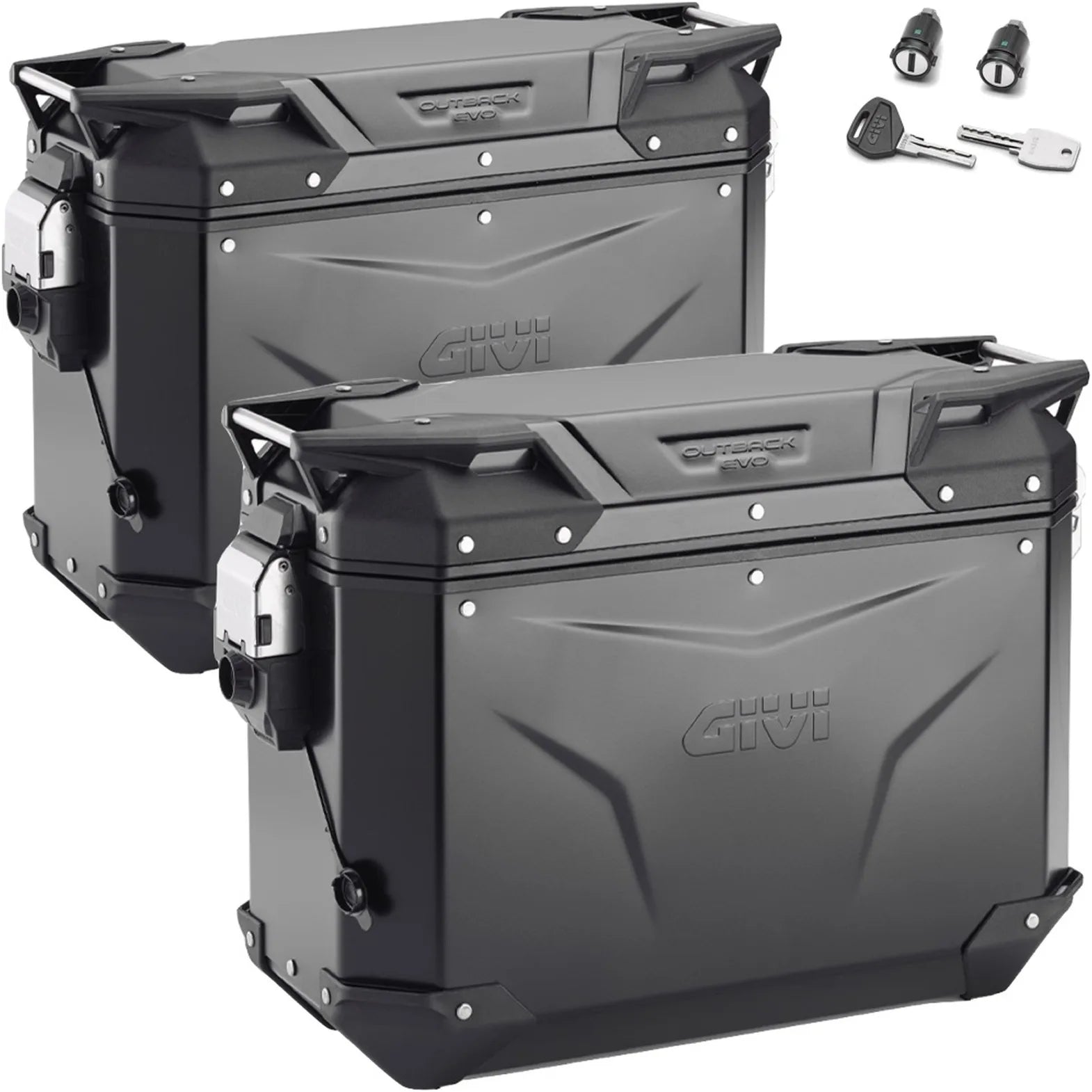 Maletas Laterales Monokey Cam-Side Trekker Outback Evo Smart Aluminio Negro + Cerradura 74 Lt Trekker Outback Evo Smart Aluminio - Givi Compatible Con Ktm 890 Adventure (2023-2025)