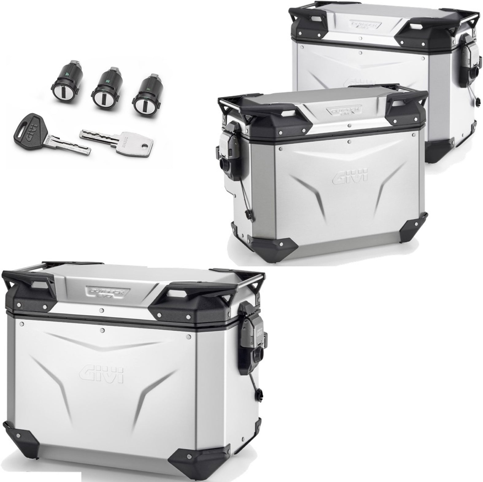 Trekker Outback Evo Smart Anodized Aluminium Top Case + Side Cases R Recessed - 126 Lt Trekker Outback Evo Smart Anodized Aluminium - Givi Compatible With Benelli Trk 702 (2023-2024)