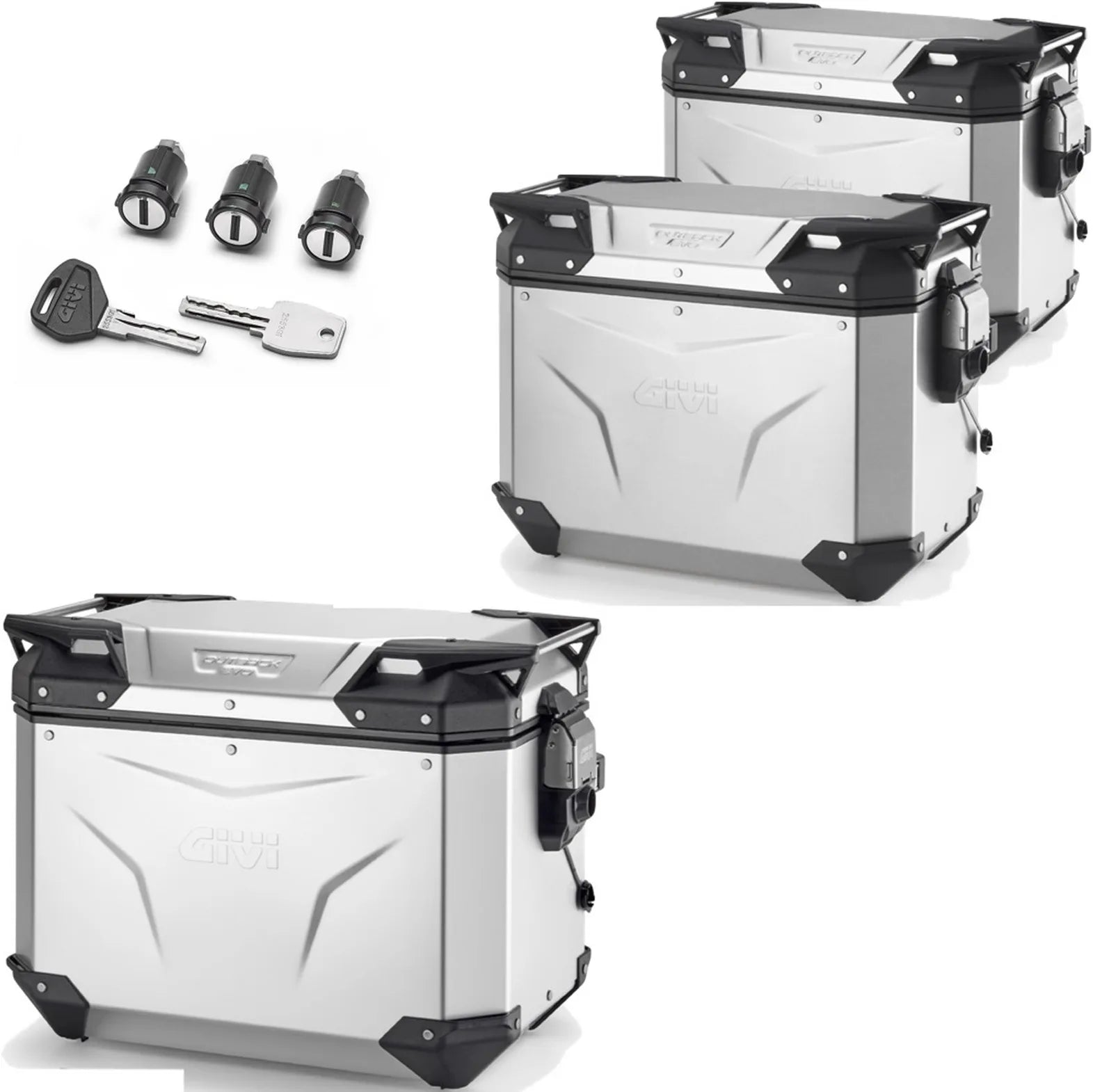 Baúl + Maletas Laterales Trekker Outback Evo Smart Aluminio Anodizado 130 Lt Trekker Outback Evo Smart Aluminio Anodizado - Givi Compatible Con Triumph Tiger 660 Sport (2022-2024)
