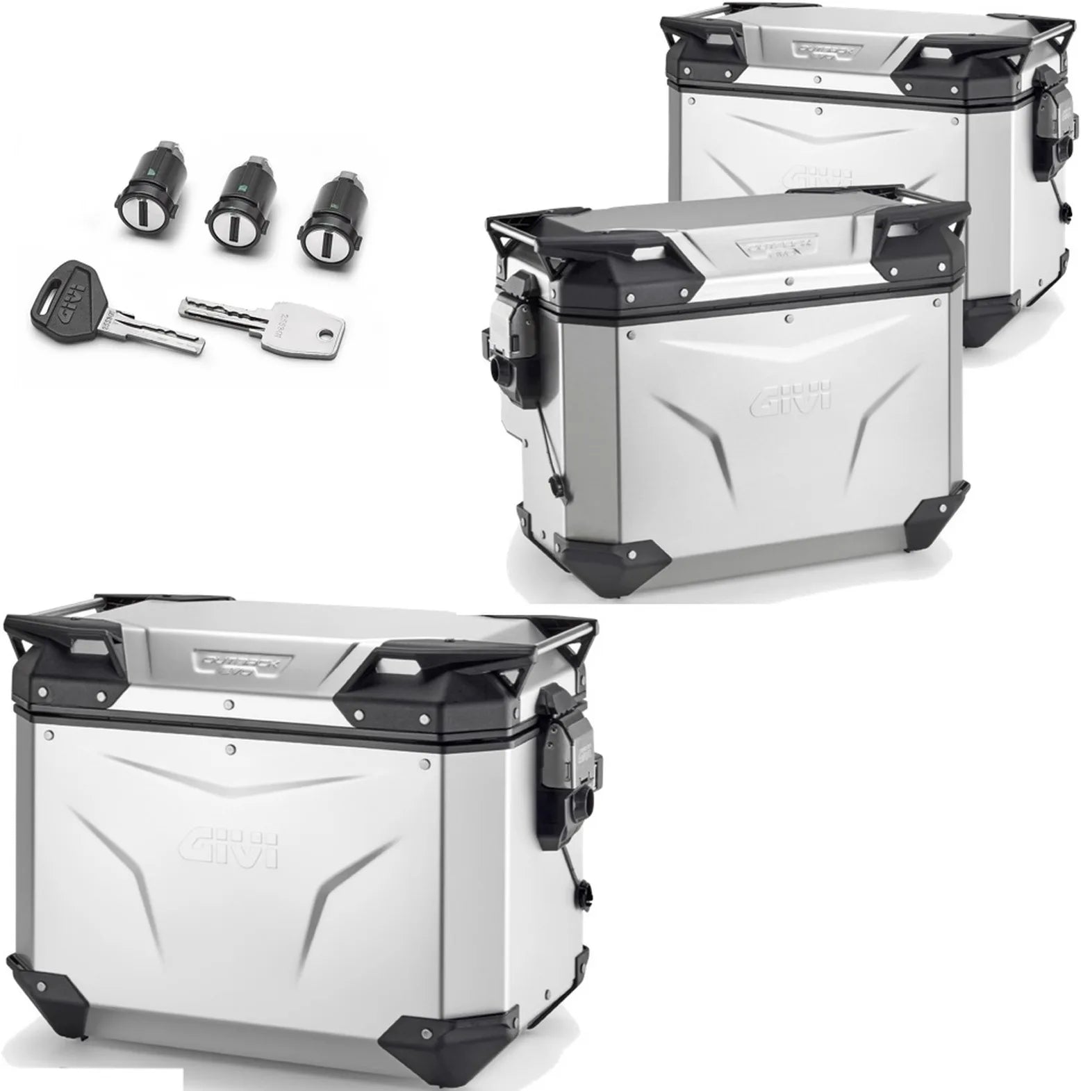 Baúl + Maletas Laterales Trekker Outback Evo Smart Aluminio Anodizado Dx Recortada 130 Lt Trekker Outback Evo Smart Aluminio Anodizado - Givi Compatible Con Benelli Trk 702 (2023-2024)