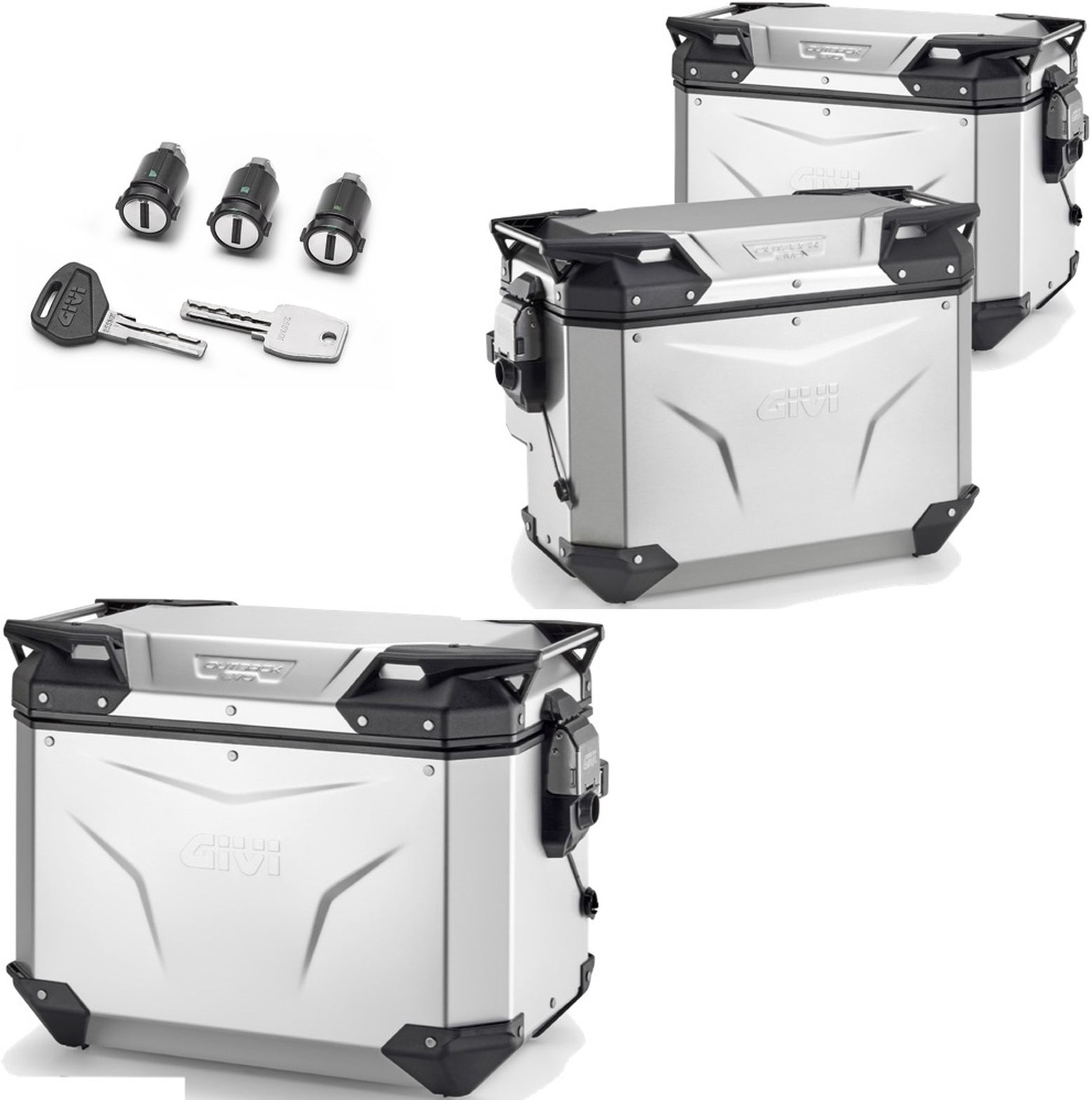 Trekker Outback Evo Smart Anodized Aluminium Top Case + Side Cases R Recessed - 130 Lt Trekker Outback Evo Smart Anodized Aluminium - Givi Compatible With Benelli Trk 702 X (2023-2024)