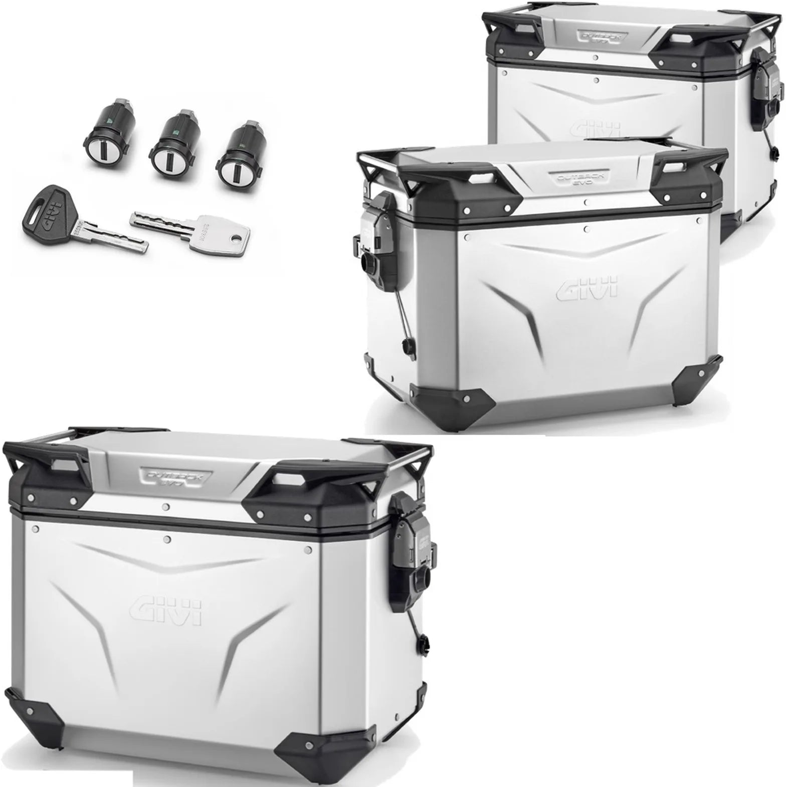 Baúl + Maletas Laterales Trekker Outback Evo Smart Aluminio Dx Recortada 130 Lt Trekker Outback Evo Smart Aluminio - Givi Compatible Con Benelli Trk 702 (2023-2024)