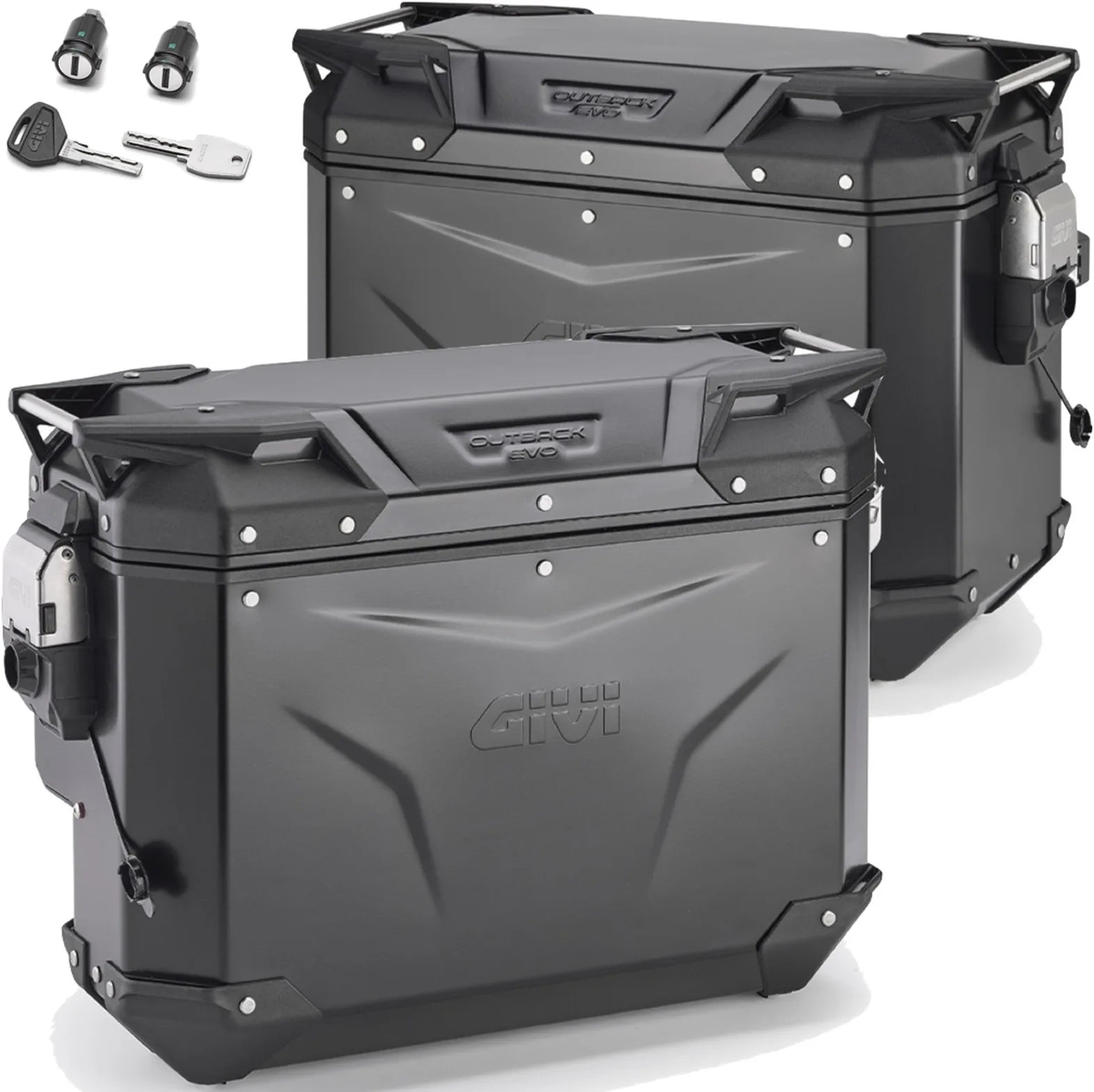 Maletas Laterales Monokey Cam-Side Trekker Outback Evo Smart Aluminio Negro + Cerradura 77 Lt Trekker Outback Evo Smart Aluminio - Givi Compatible Con Ktm 1050 Adventure (2015-2016)