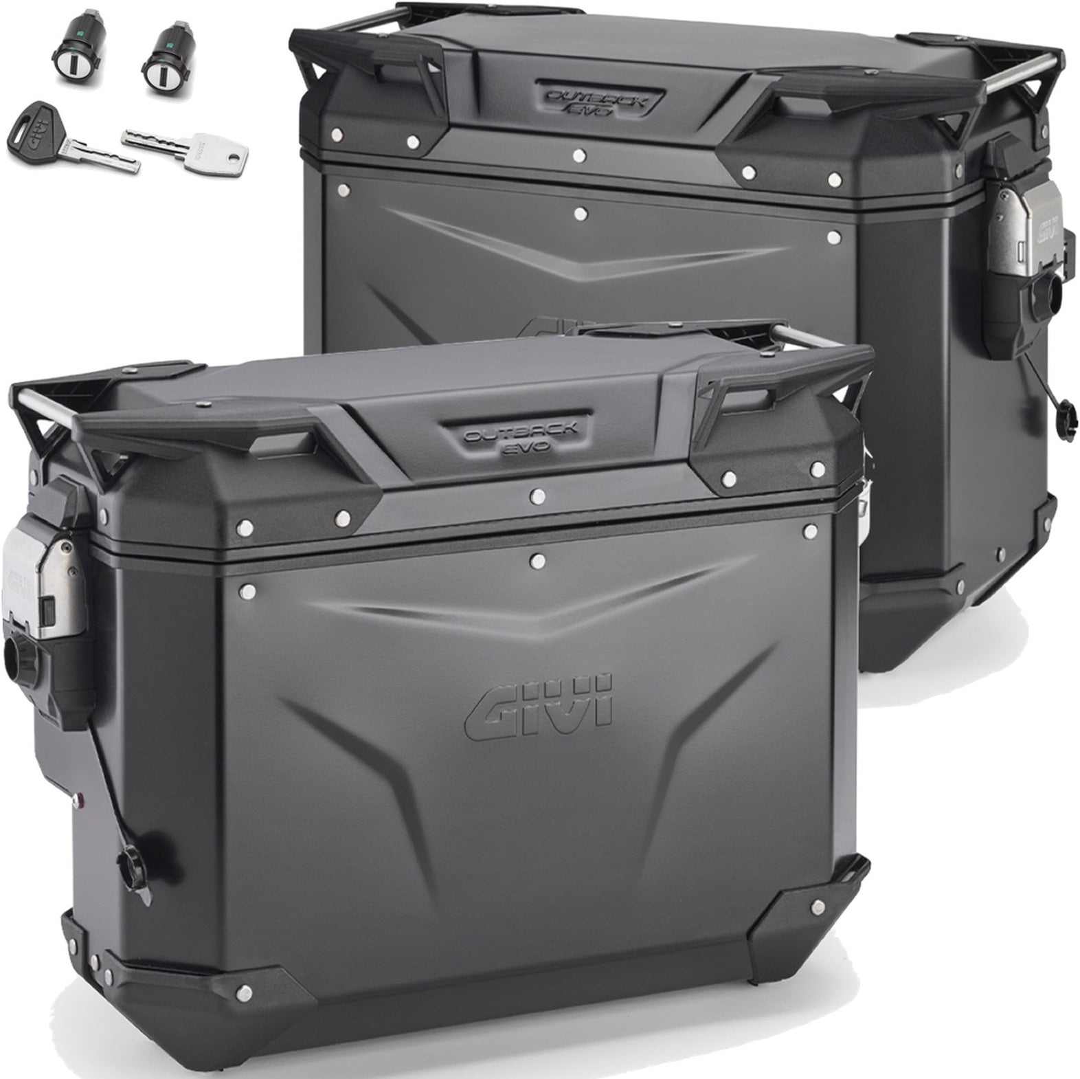 Monokey Cam-Side Trekker Outback Evo Smart Black Aluminium Side Cases + Locks - 77 Lt Trekker Outback Evo Smart Aluminium - Givi Compatible With Moto Guzzi V7 850 Stone (2021-2024)