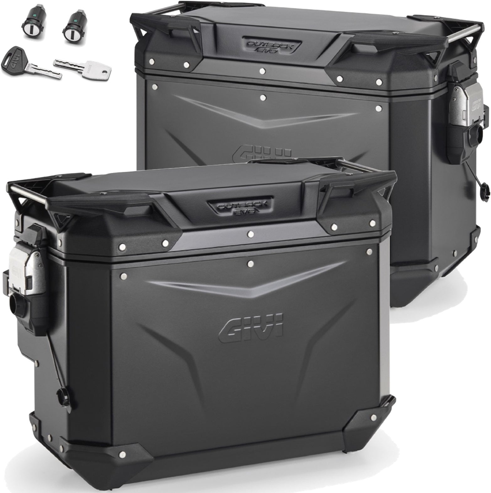 Monokey Cam-Side Trekker Outback Evo Smart Black Aluminium Side Cases + Locks - 84 Lt Trekker Outback Evo Smart Aluminium - Givi Compatible With Moto Guzzi Stelvio 1000 (2024)