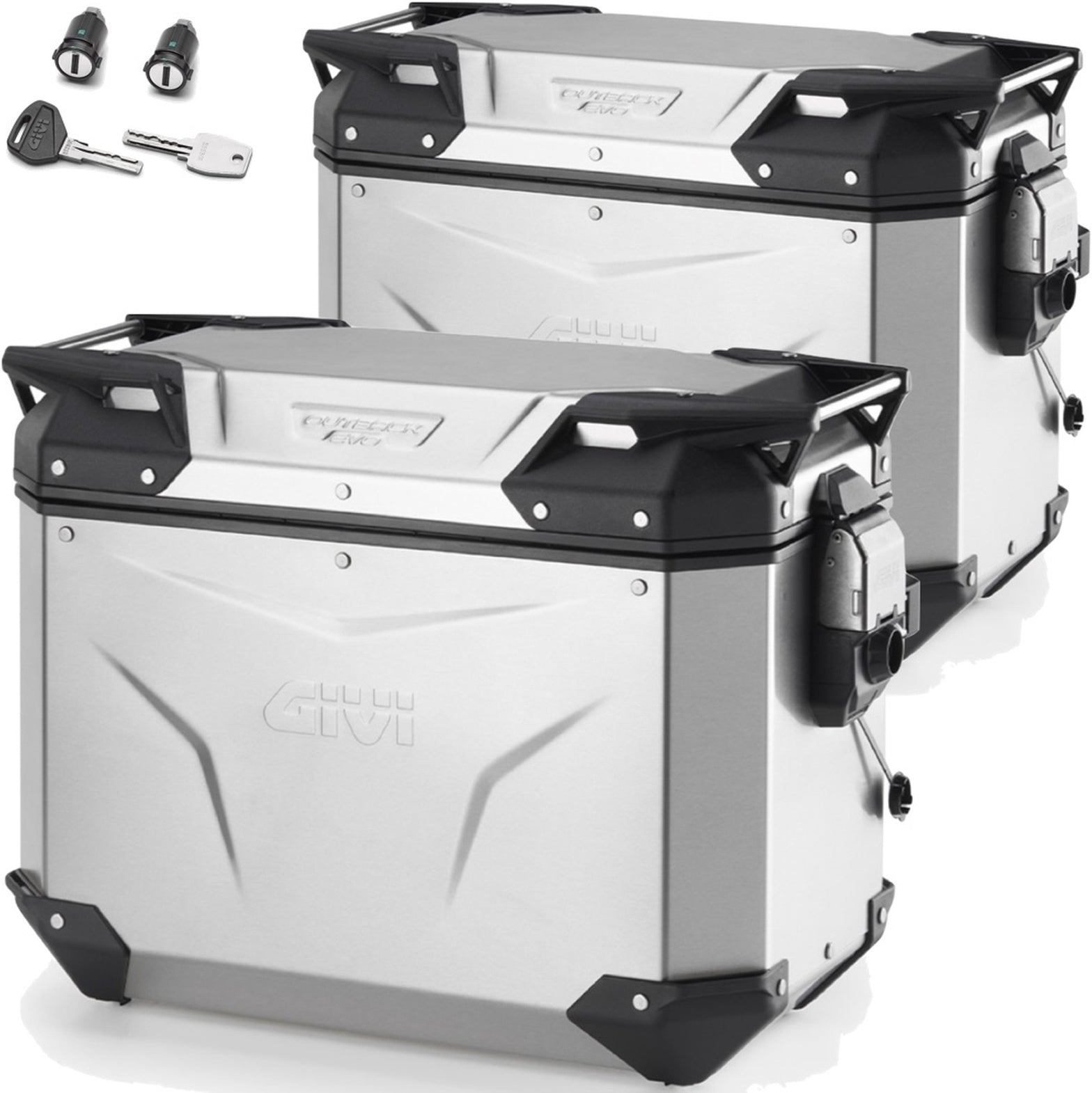 Maletas Laterales Monokey Cam-Side Trekker Outback Evo Smart Aluminio Anodizado + Cerradura 88 Lt Trekker Outback Evo Smart Aluminio Anodizado - Givi Compatible Con Moto Guzzi V85 Tt (2019-2023)