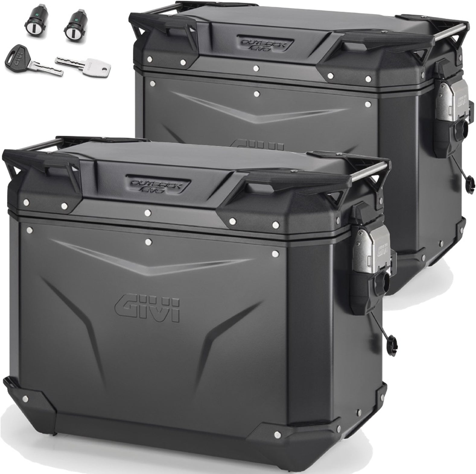 Monokey Cam-Side Trekker Outback Evo Smart Black Aluminium Side Cases + Locks - 88 Lt Trekker Outback Evo Smart Aluminium - Givi Compatible With Moto Guzzi V7 850 Stone (2021-2024)