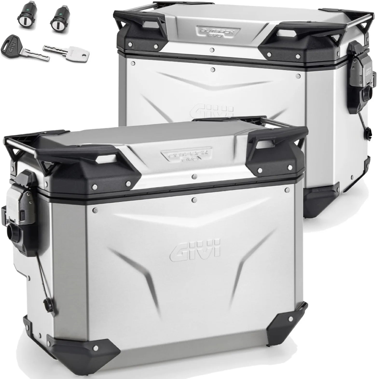 Maletas Laterales Monokey Cam-Side Trekker Outback Evo Smart Aluminio + Cerradura Dx Recortada 88 Lt Trekker Outback Evo Smart Aluminio - Givi Compatible Con Suzuki V-Strom 800 Se (2023-2024)