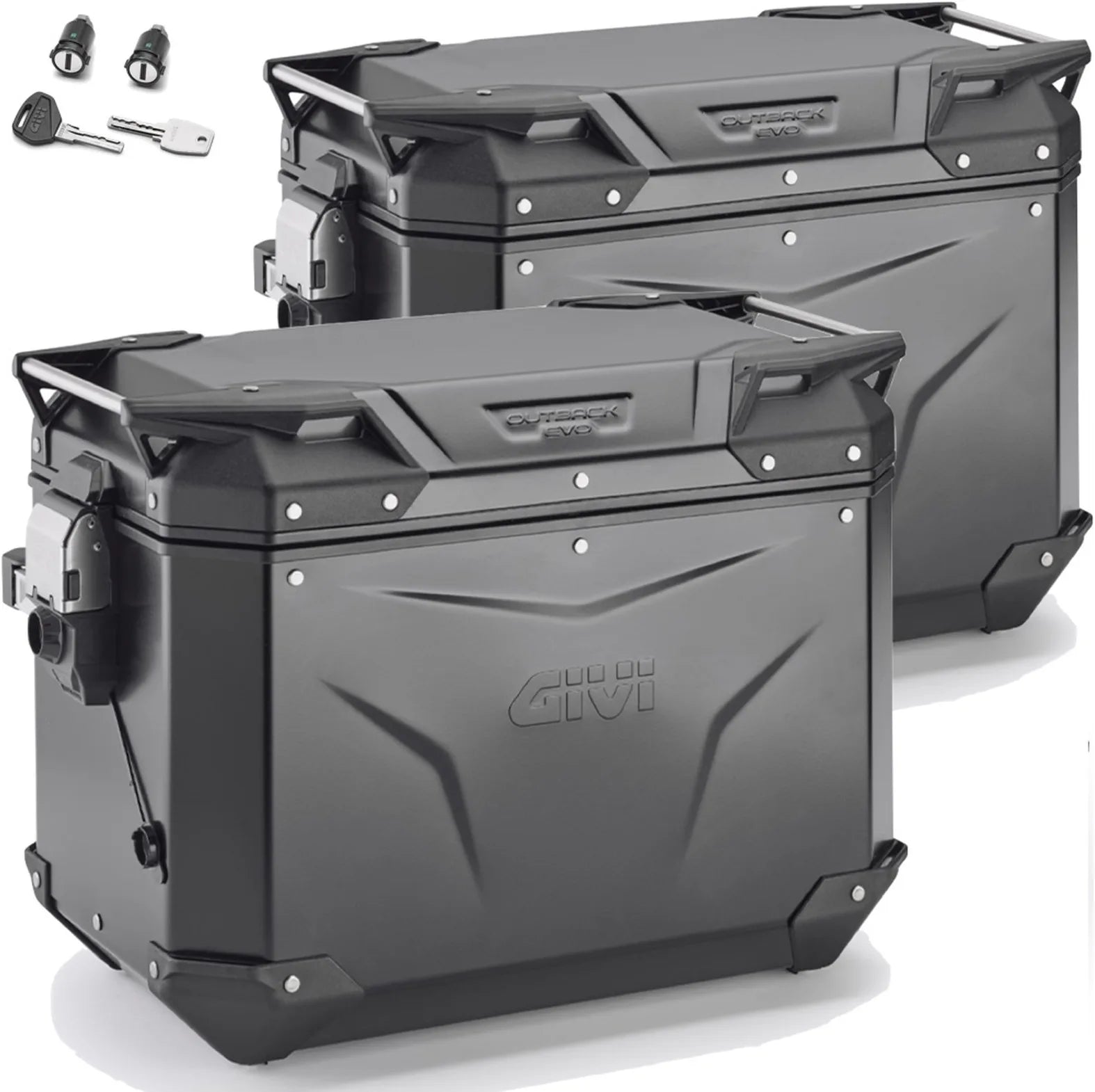 Maletas Laterales Monokey Cam-Side Trekker Outback Evo Smart Aluminio Negro + Cerradura 96 Lt Trekker Outback Evo Smart Aluminio - Givi Compatible Con Ktm 1090 Adventure (2017-2019)