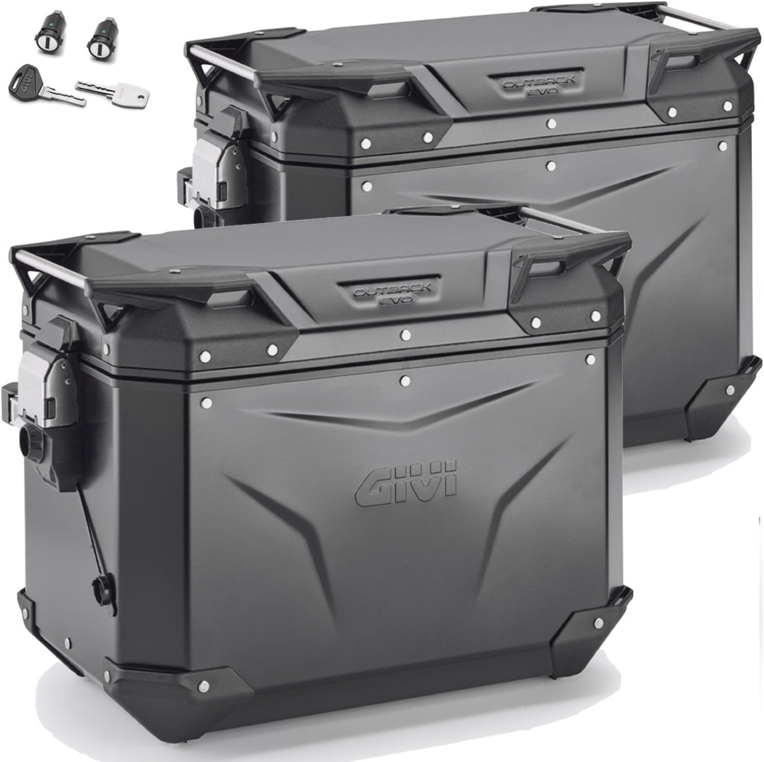 Maletas Laterales Monokey Cam-Side Trekker Outback Evo Smart Aluminio Negro + Cerradura 96 Lt Trekker Outback Evo Smart Aluminio - Givi Compatible Con Moto Guzzi V85 Tt (2024)