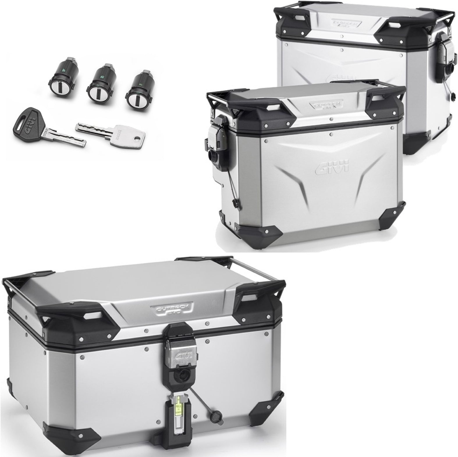 Trekker Outback Evo Smart Anodized Aluminium Top Case + Side Cases R Recessed - 135 Lt Trekker Outback Evo Smart Anodized Aluminium - Givi Compatible With Benelli Trk 702 X (2023-2024)
