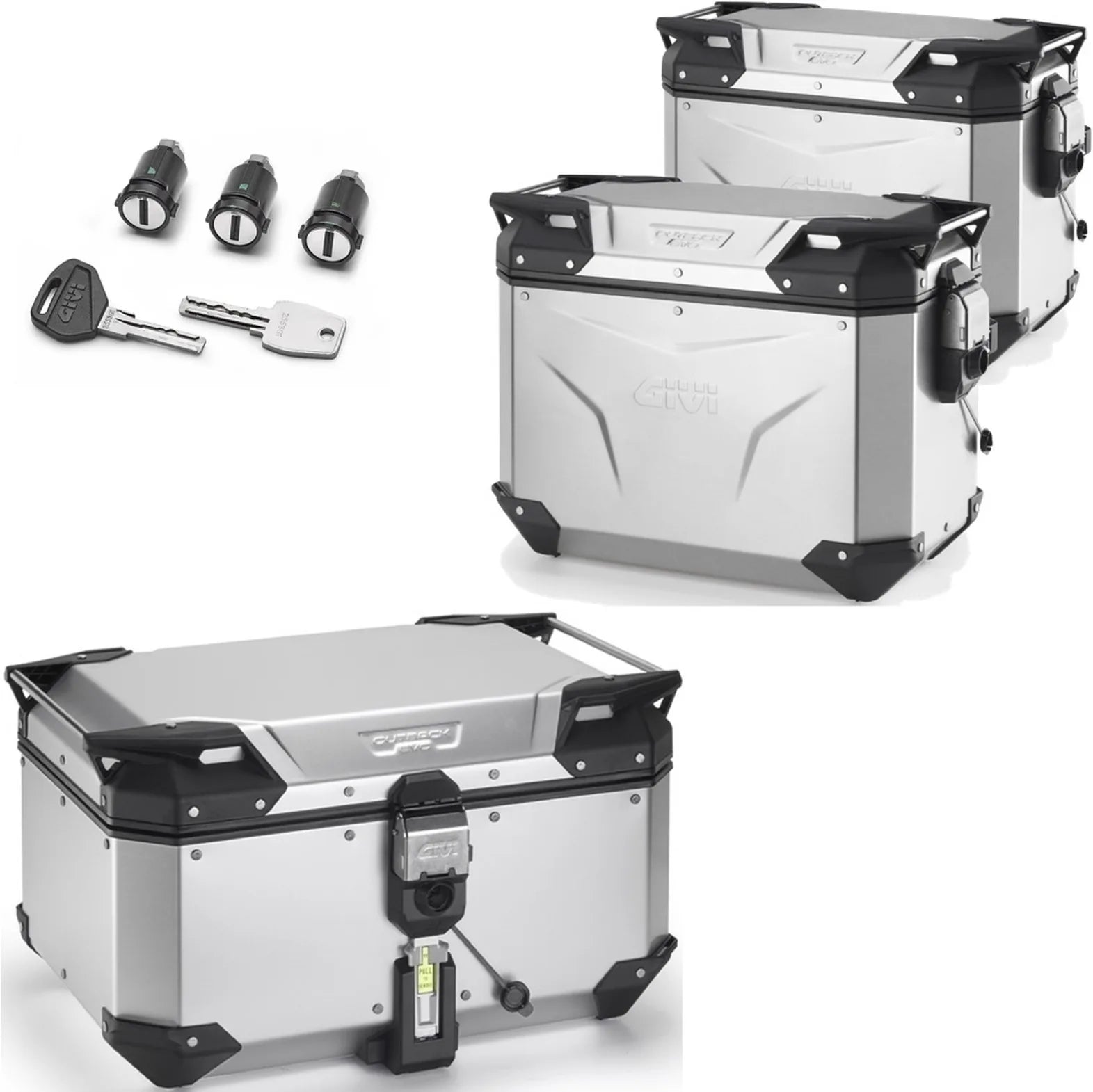 Baúl + Maletas Laterales Trekker Outback Evo Smart Aluminio Anodizado 146 Lt Trekker Outback Evo Smart Aluminio Anodizado - Givi Compatible Con Triumph Tiger 660 Sport (2022-2024)