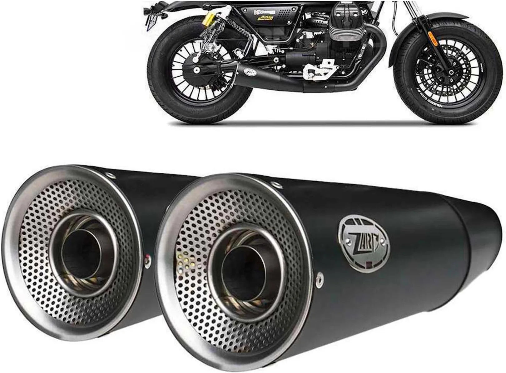 Tubo De Escape Con Homologación Acústica Big Acero Negro Copa Aluminio - Zard Compatible Con Moto Guzzi V9 Bobber (2016-2019)