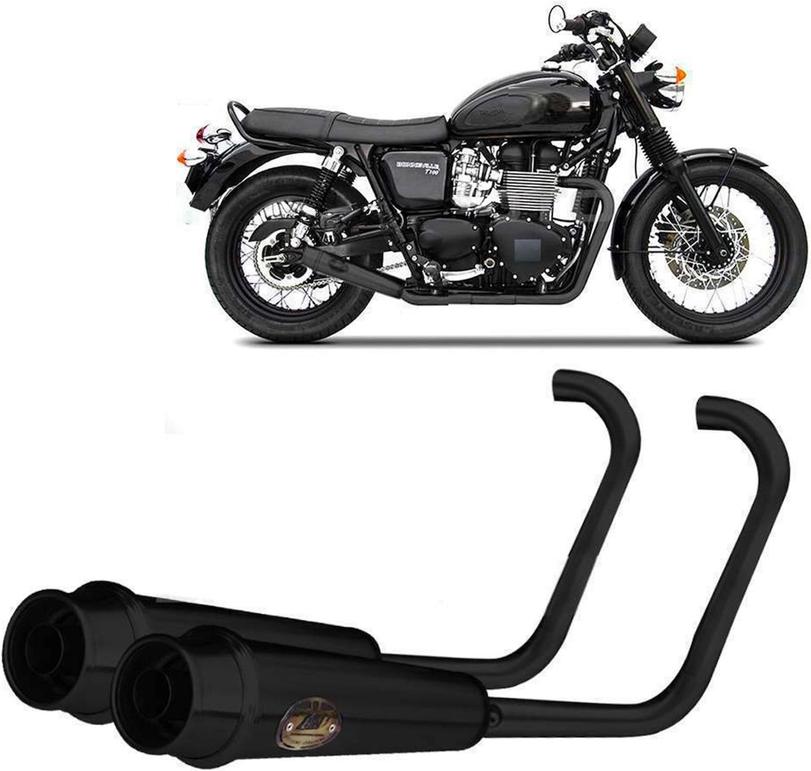 Complete Non-Catalytic Exhaust System With Sound Certification Back Steel Black - Zard Compatible With Triumph Bonneville T120 (2016-2020)