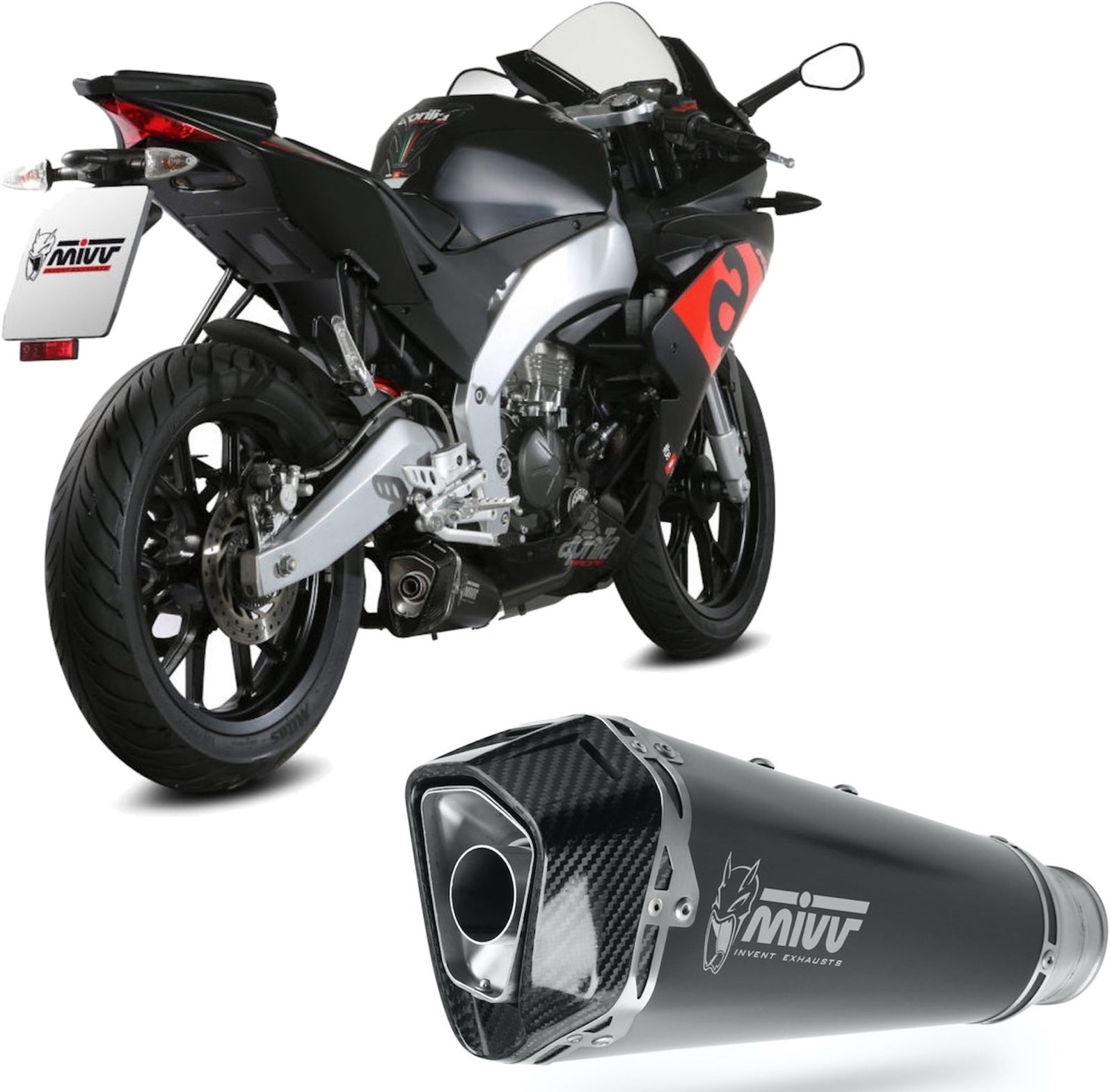 Non-Catalytic Exhaust Tip With Sound Certification Delta Race Steel Black Carbon - Mivv Compatible With Aprilia Rs 125 4T (2017-2020)