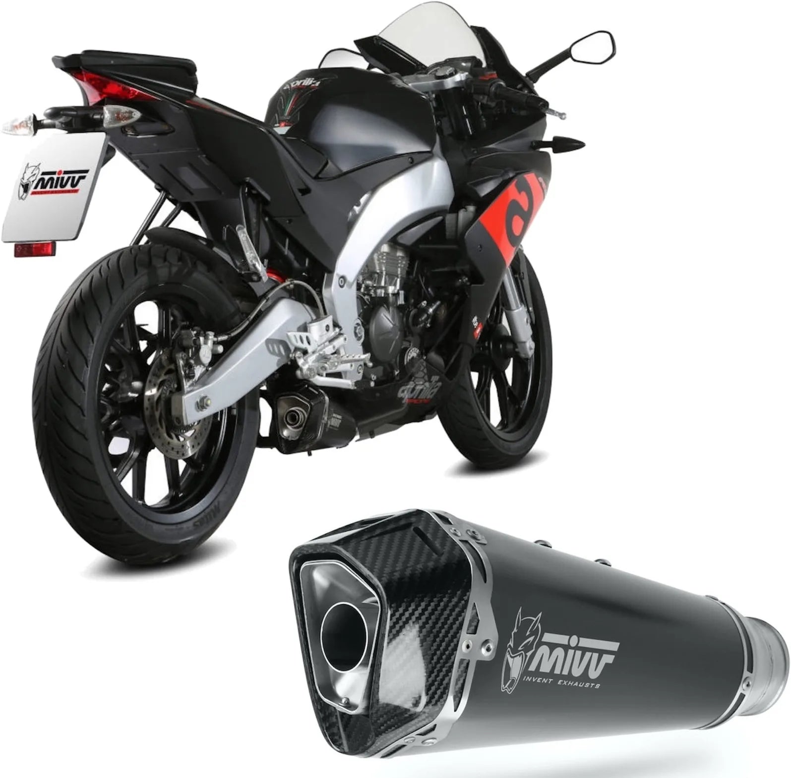 Tubo De Escape Con Catalizador Y Homologación Acústica Delta Race Acero Negro Carbono - Mivv Compatible Con Aprilia Rs 125 4T (2017-2020)