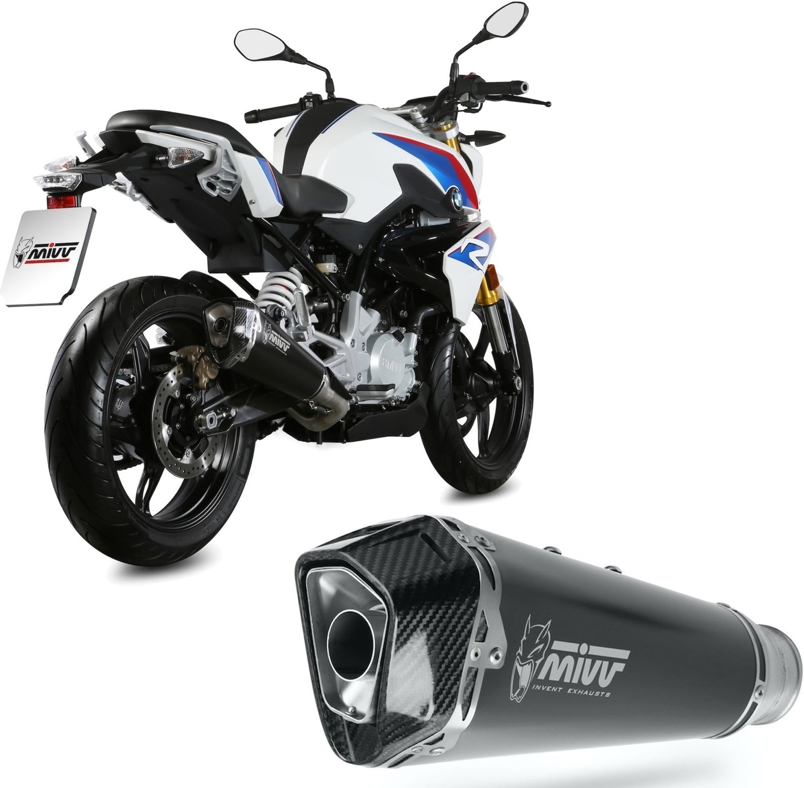 Complete Non-Catalytic Exhaust System With Sound Certification Delta Race Steel Black Carbon - Mivv Compatible With Bmw G 310 R (2018-2024)