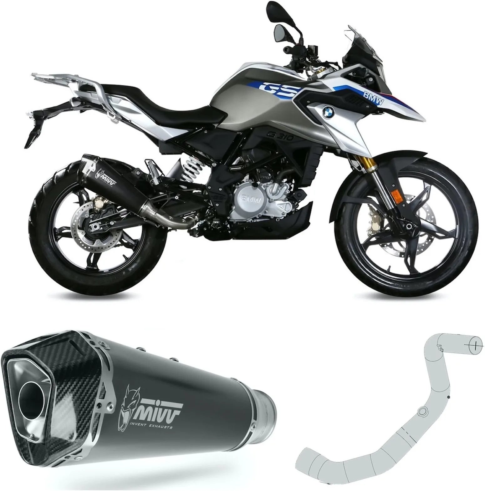 Sistema De Escape Completo Sin Catalizador Y Con Homologación Acústica Delta Race Acero Negro Carbono - Mivv Compatible Con Bmw G 310 Gs (2017-2024)