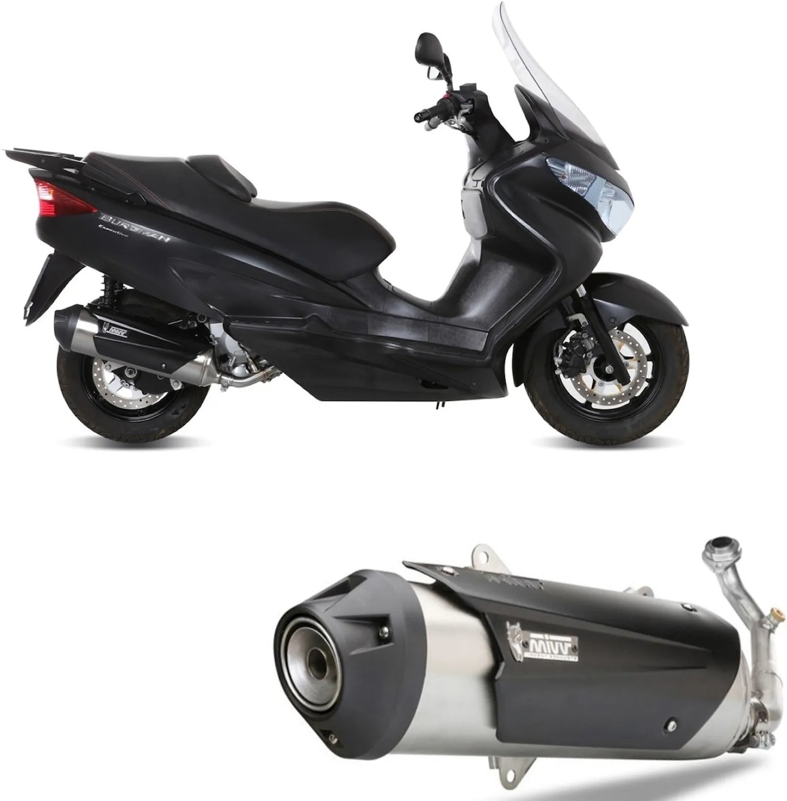Sistema De Escape Completo Con Catalizador Y Homologación Acústica Urban Acero - Mivv Compatible Con Suzuki Uh 200 Burgman (2007-2015)