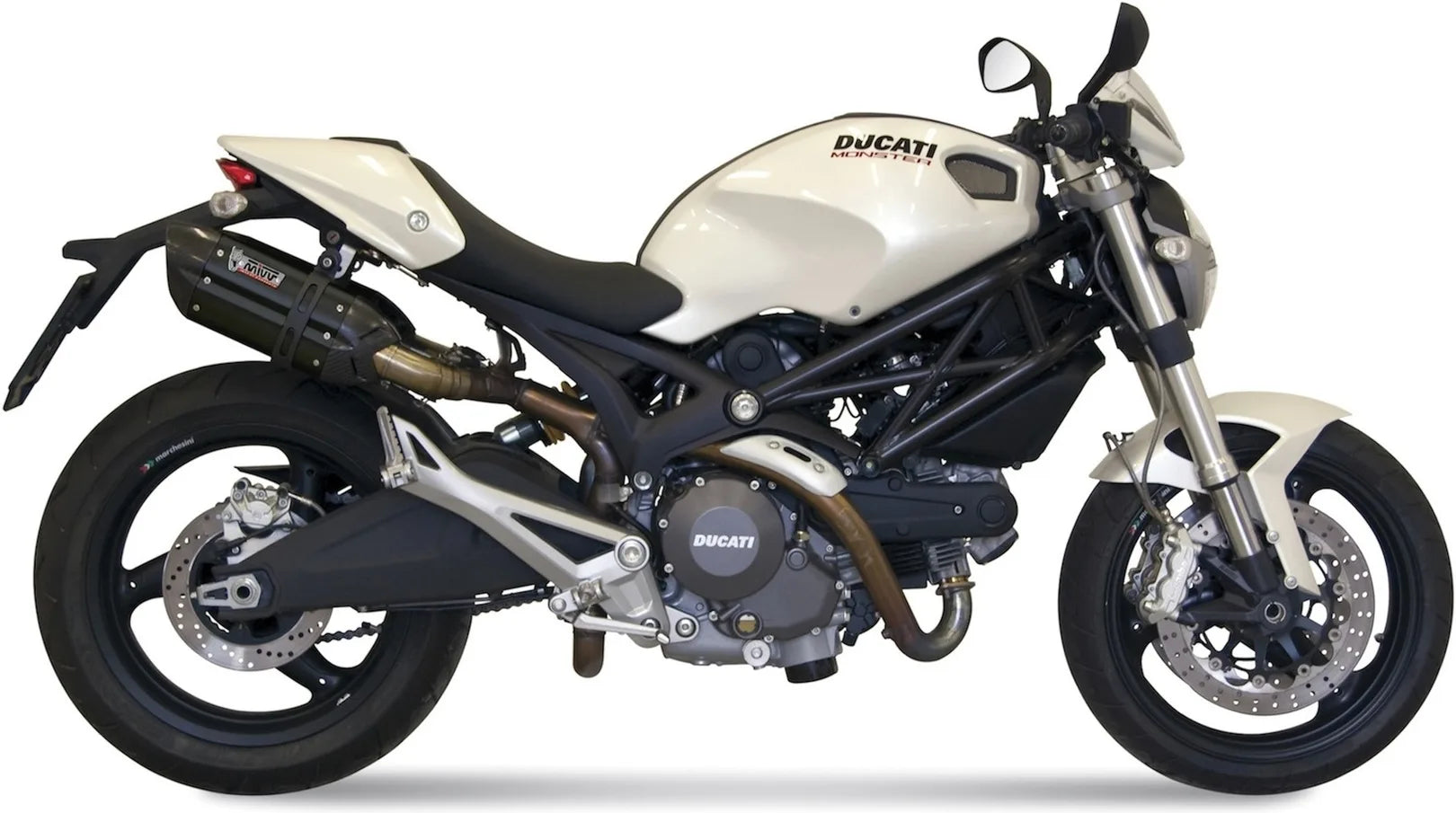 Escape Doble Sin Catalizador Con Homologación Acústica Suono Acero Negro Carbono - Mivv Compatible Con Ducati Monster 696 (2008-2014)