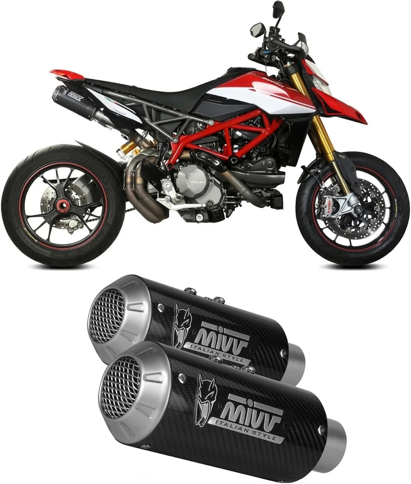Escape Doble Con Homologación Acústica Mk3 Carbono - Mivv Compatible Con Ducati Hypermotard 950 (2019-2020)