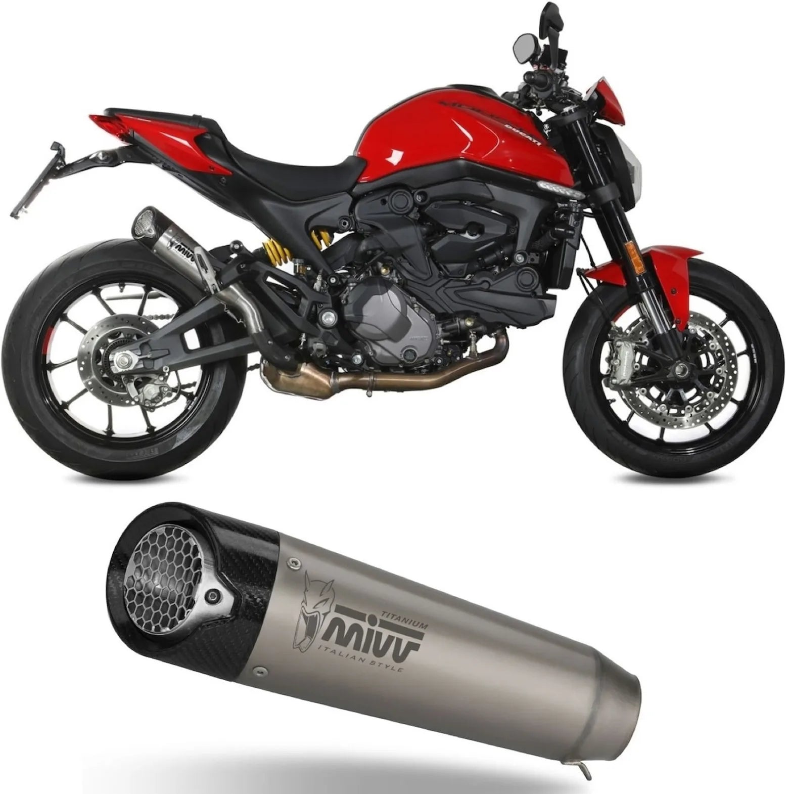 Tubo De Escape Con Homologación Acústica X-M5 Titano Carbono - Mivv Compatible Con Ducati Monster + (2021-2024)