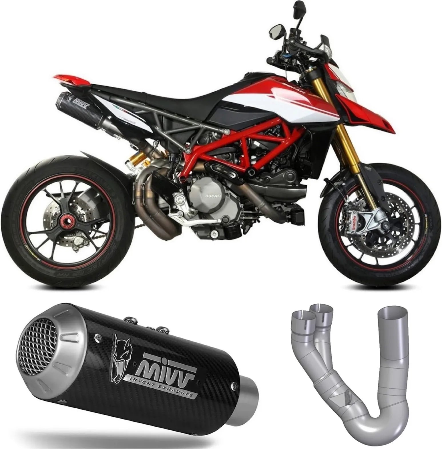 Escape Doble Sin Catalizador Con Homologación Acústica Mk3 Carbono - Mivv Compatible Con Ducati Hypermotard 950 - Sp - Rve (2021-2024)
