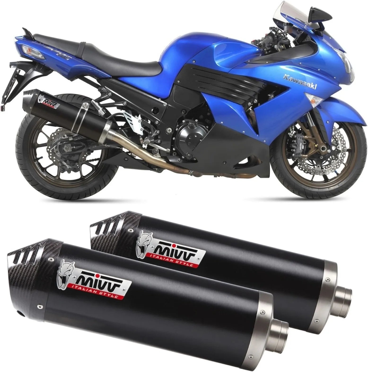 Tubo De Escape Con Homologación Acústica Oval Acero Negro Carbono - Mivv Compatible Con Kawasaki Zzr 1400 (2006-2007)